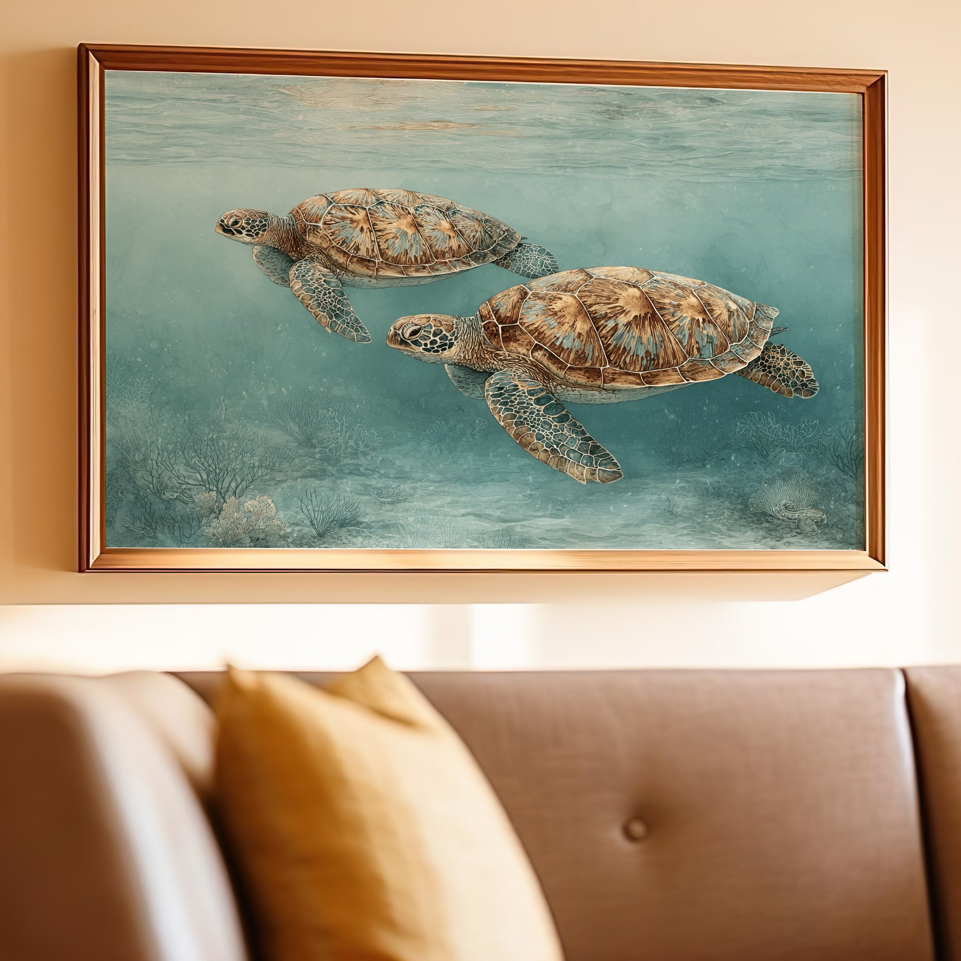 Sea Turtles Illustration Wall Art for Coastal Decor