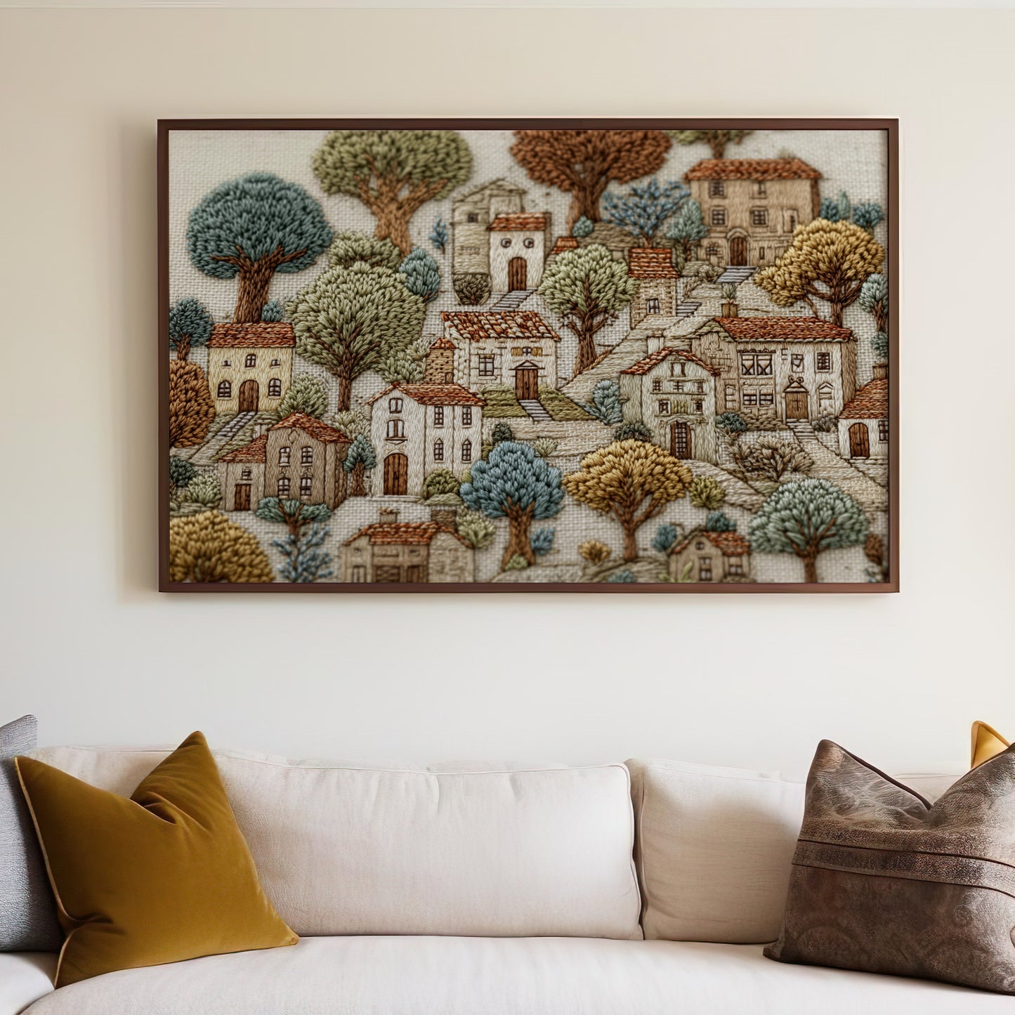 Charming Village Scene Wall Art for Living Room Decor
