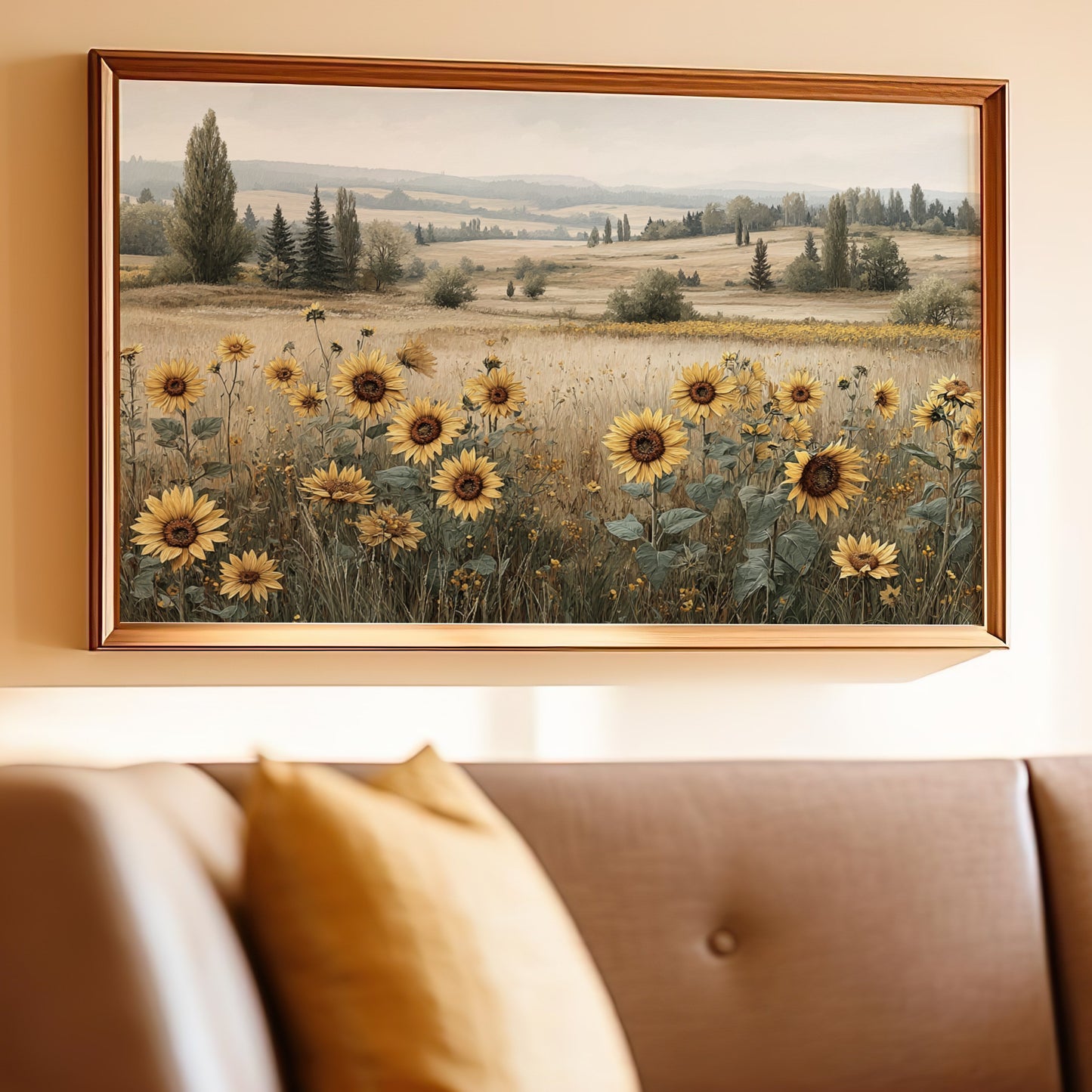 Sunflower Field Landscape Wall Art for Living Room Decor