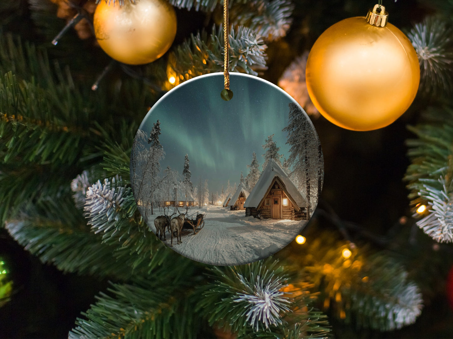 Beautiful Winter Village Scene Hanging Ornament