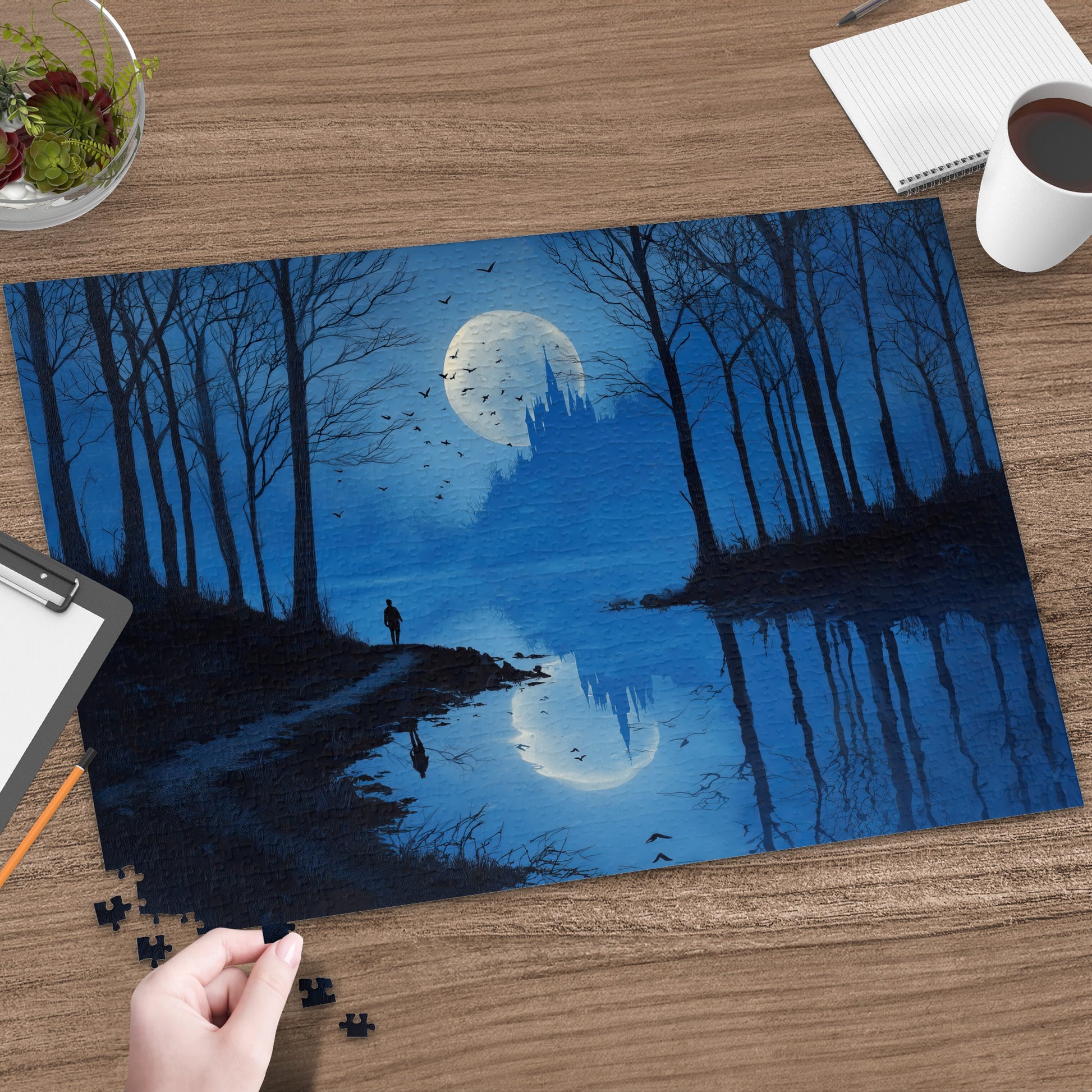 Moon Castle Forest Lake Reflection Night Sky product type