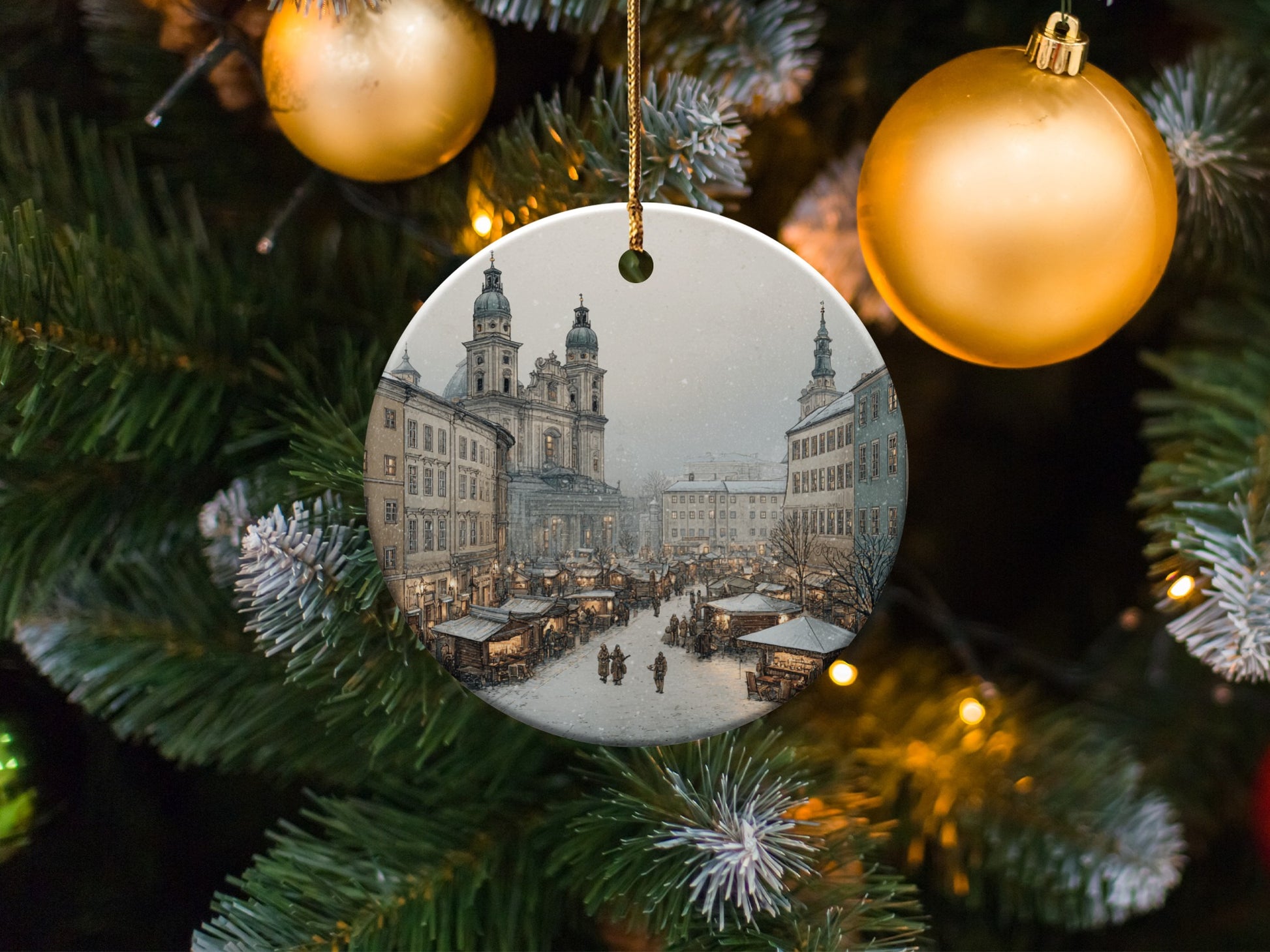 Christmas Ornament with Vintage City Scene Design