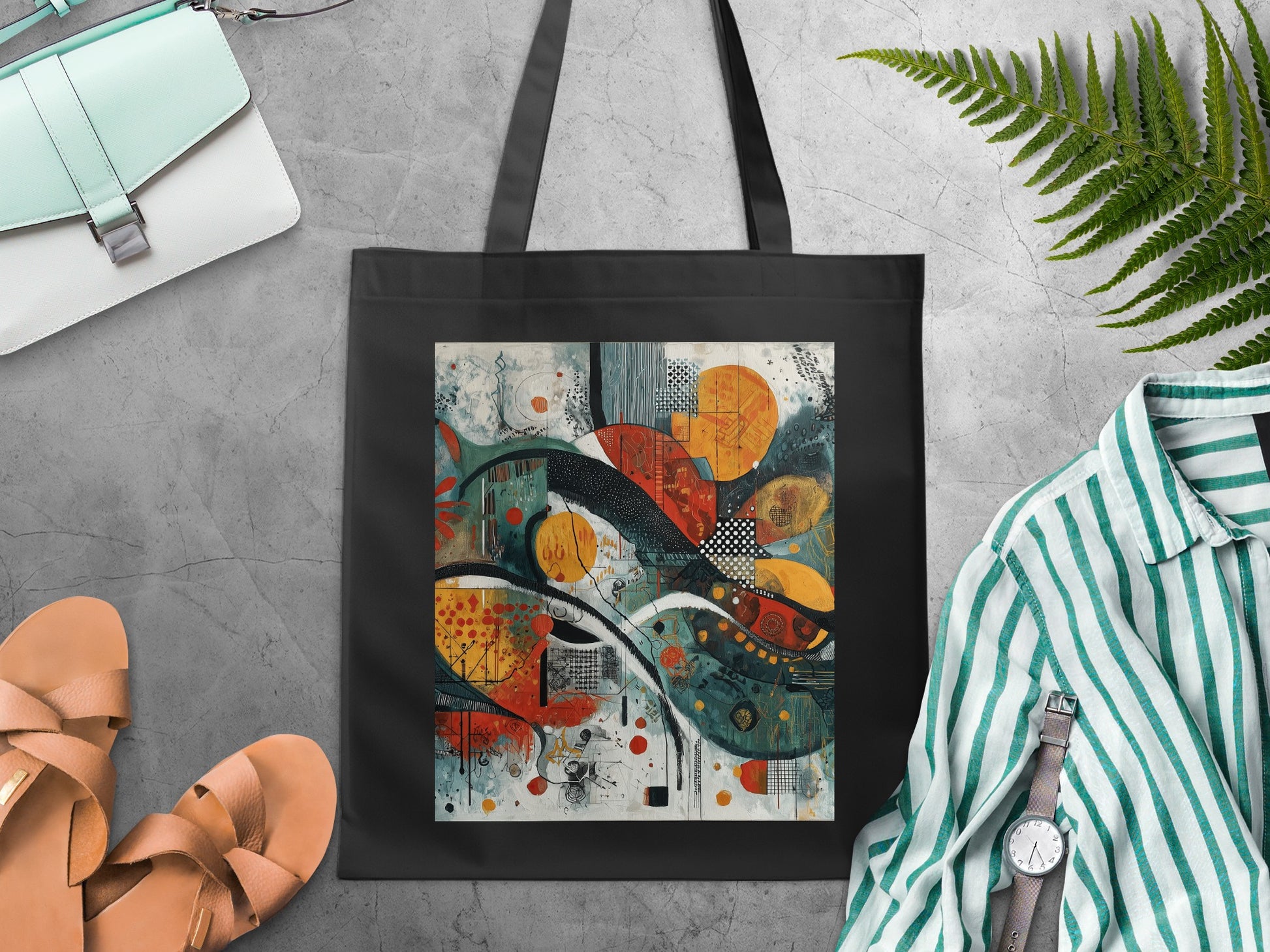 Vibrant Abstract Geometric Art Design Tote Bag product type
Tote bag, Abstract art, Geometric design, Vibrant colors, Modern art, Contemporary, Artistic pattern, Shopper bag, Everyday bag, Fashion accessory, Unique design, Colorful bag, Gift idea, Handbag, Abstract print, Statement bag, Aesthetic bag, Art lover gift, Tote print, Abstract geometric