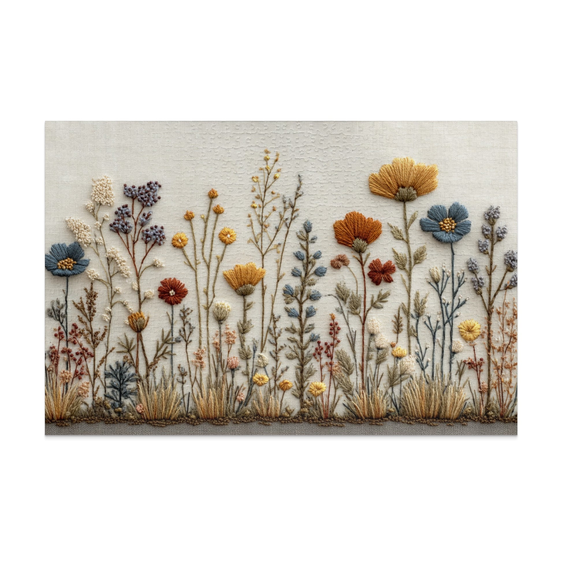 Handmade Embroidered Wildflowers Canvas Wall Art