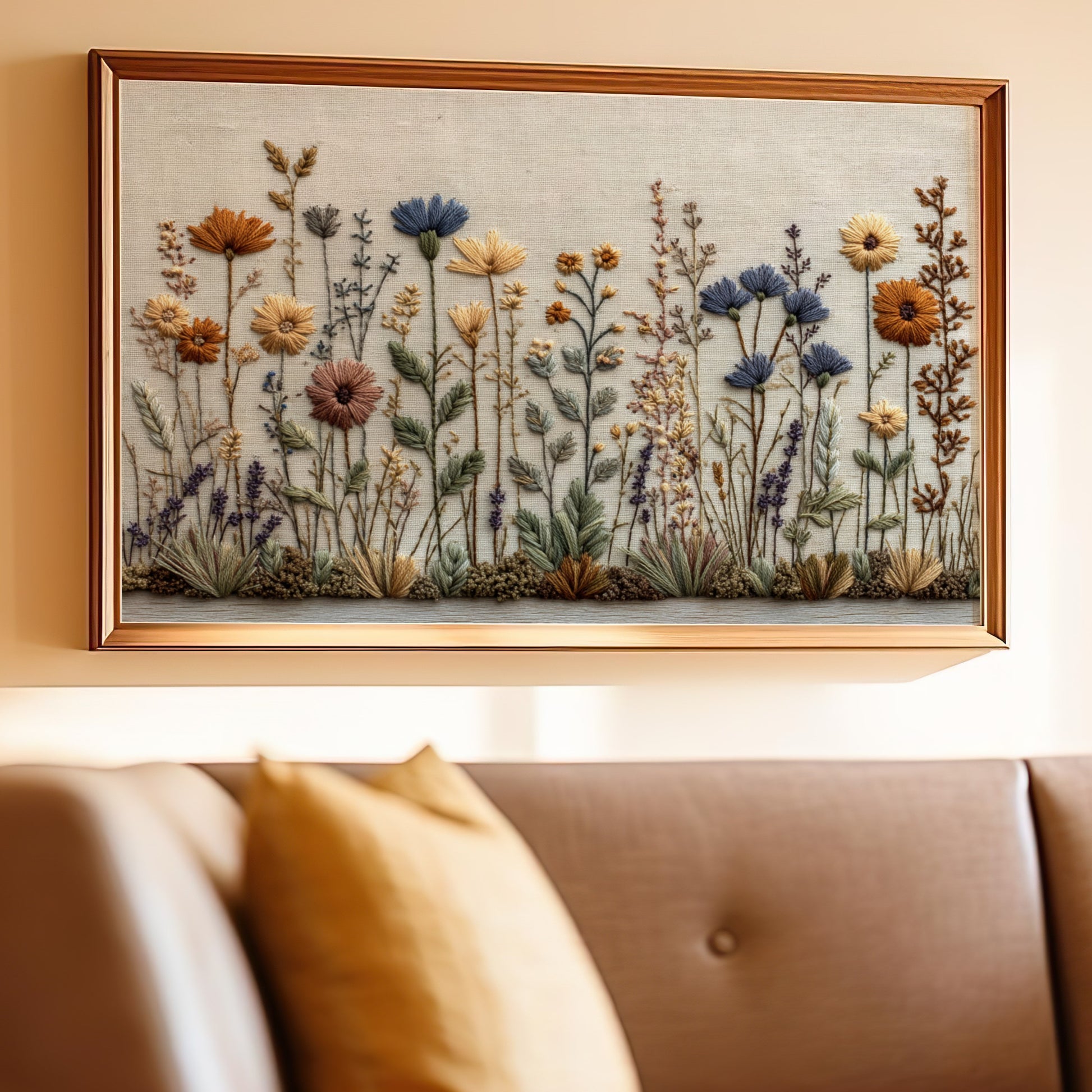 Vibrant Floral Embroidery Art Wall Hanging for Home Decor