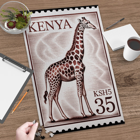 Kenya Giraffe Stamp Design Puzzle for Unique Décor