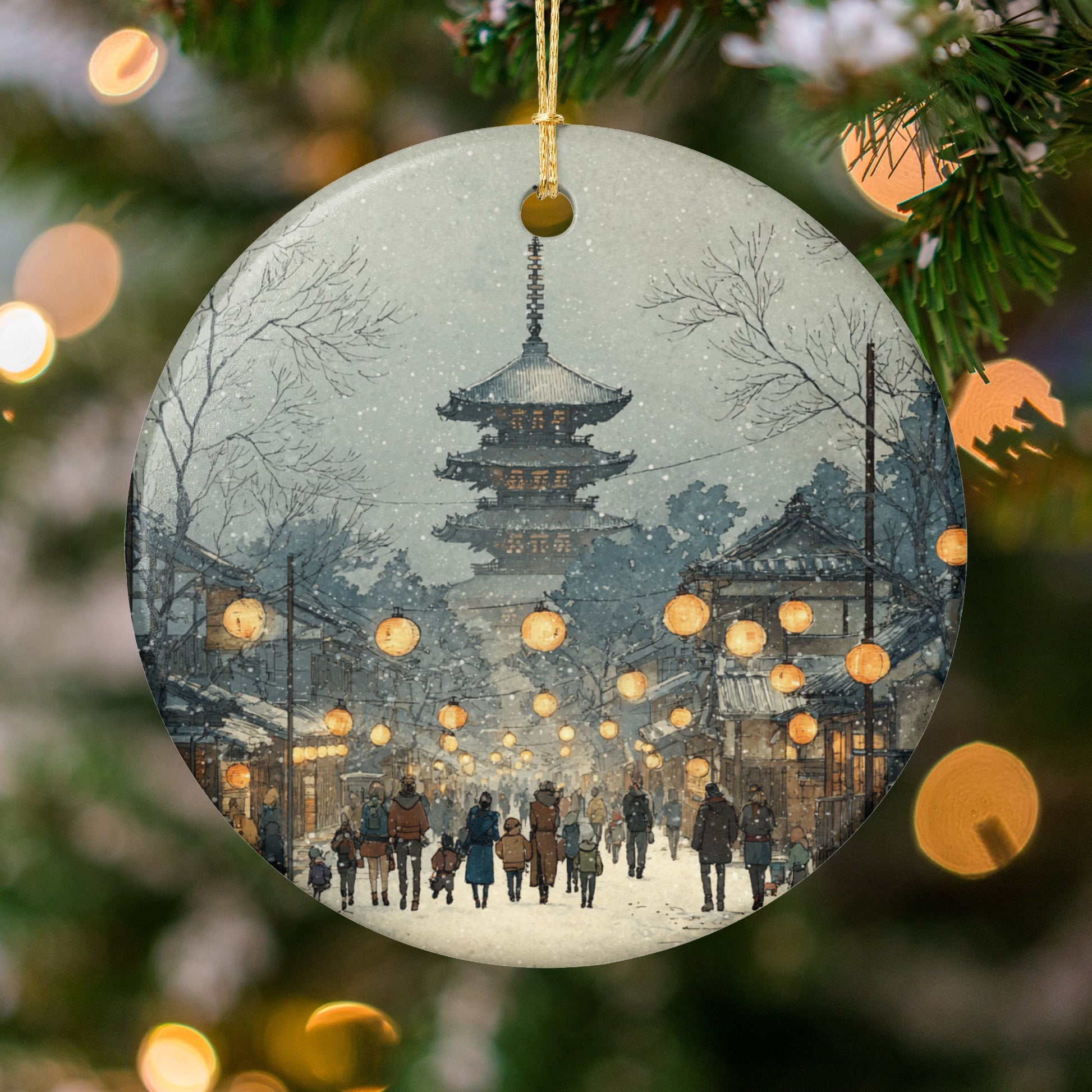 Vintage Japanese Winter Scene Christmas Ornament