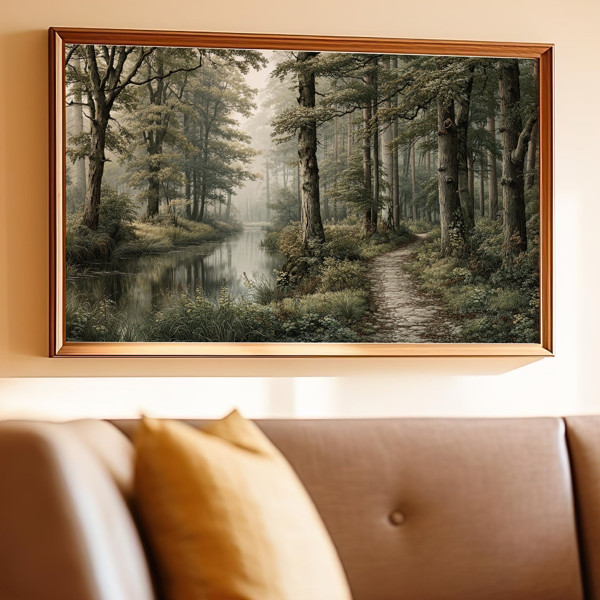 Serene Forest Path with River Wall Art