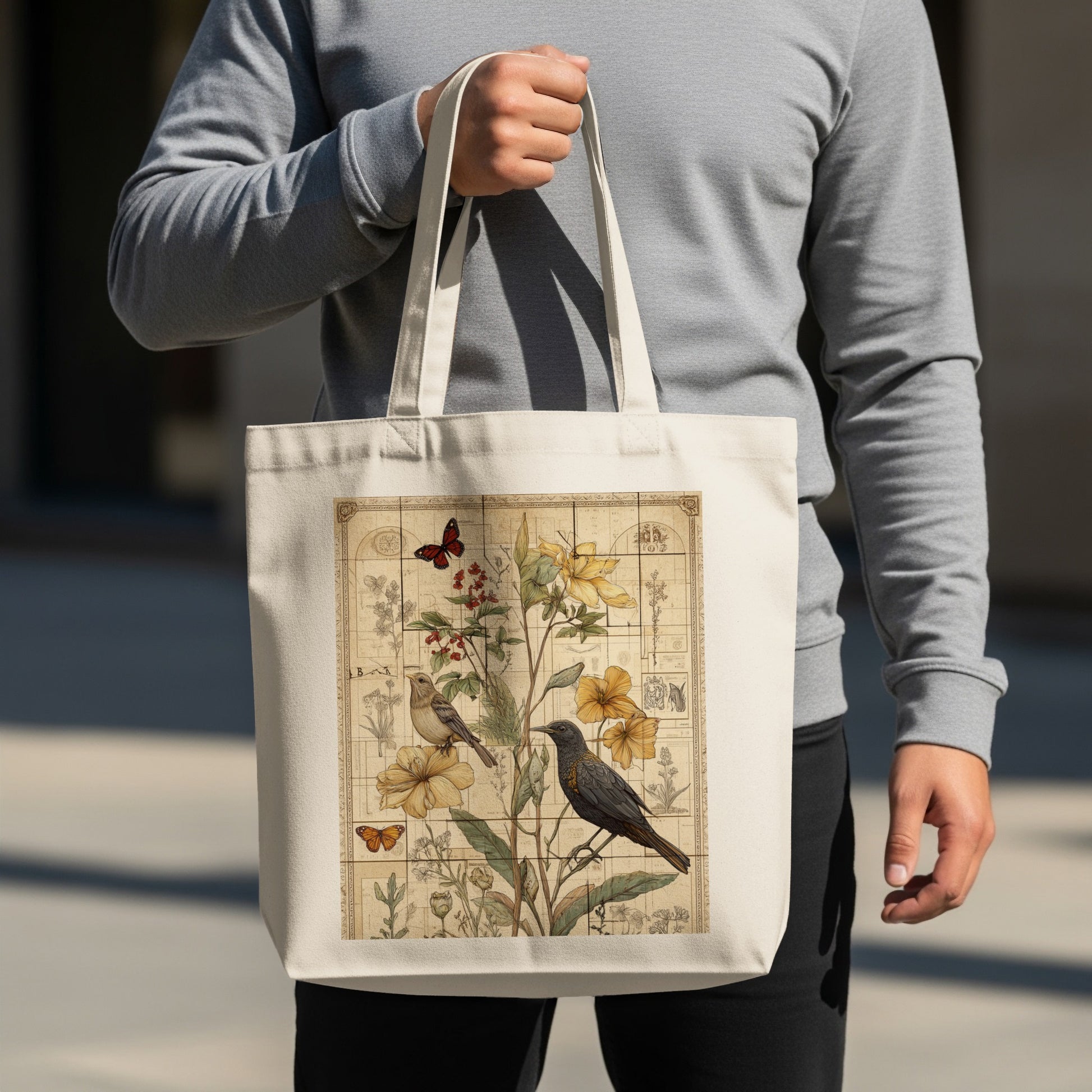 Elegant Vintage Style Bird and Flower Tote Bag