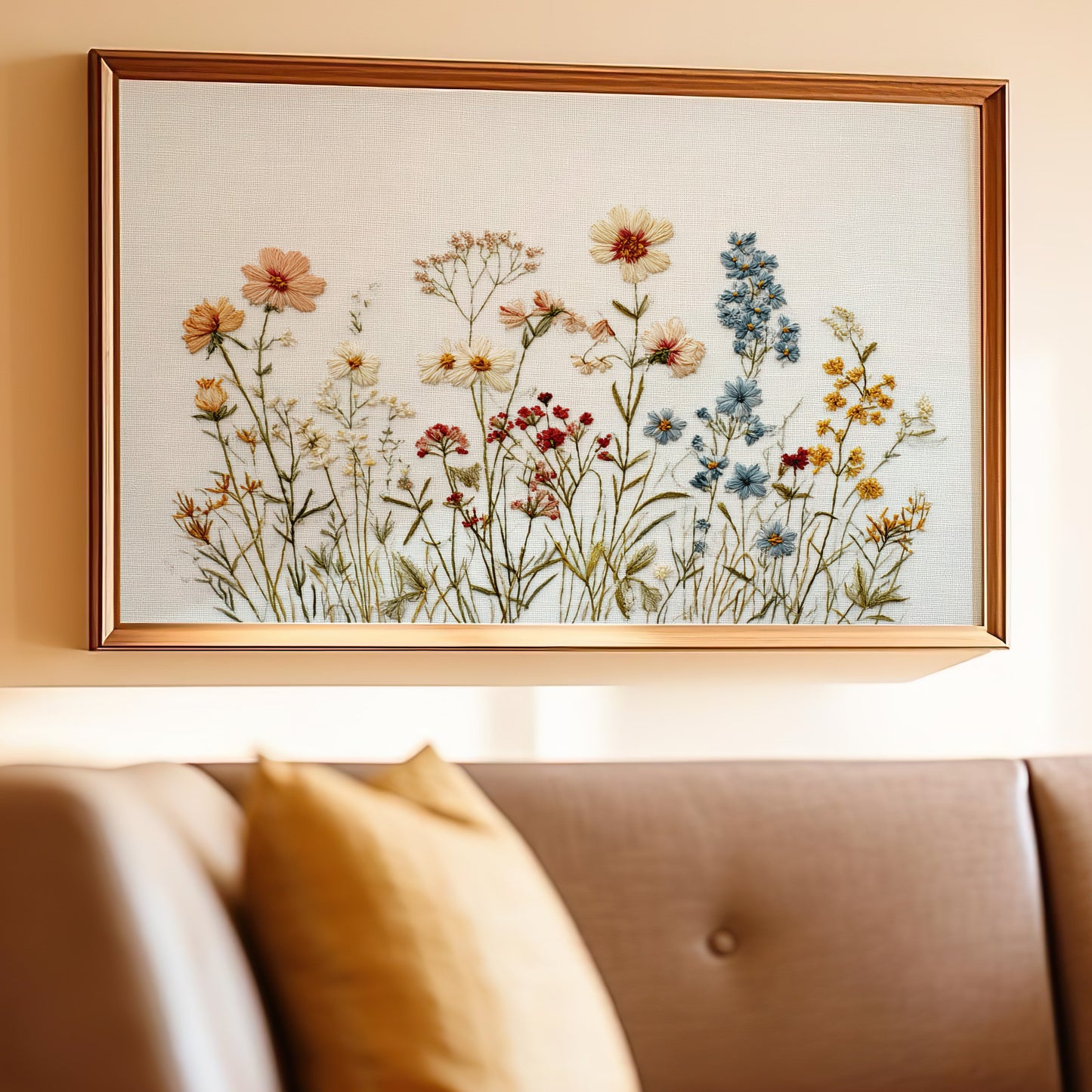 Framed Wildflower Embroidery Colorful Floral Textured Art product type