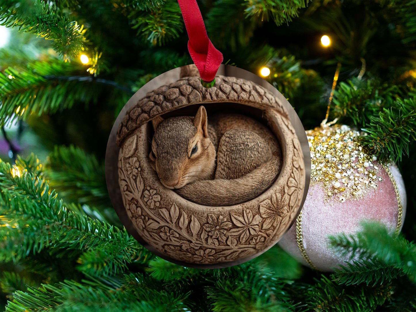 Squirrel Sleeping in Decorative Ornament Christmas Decor