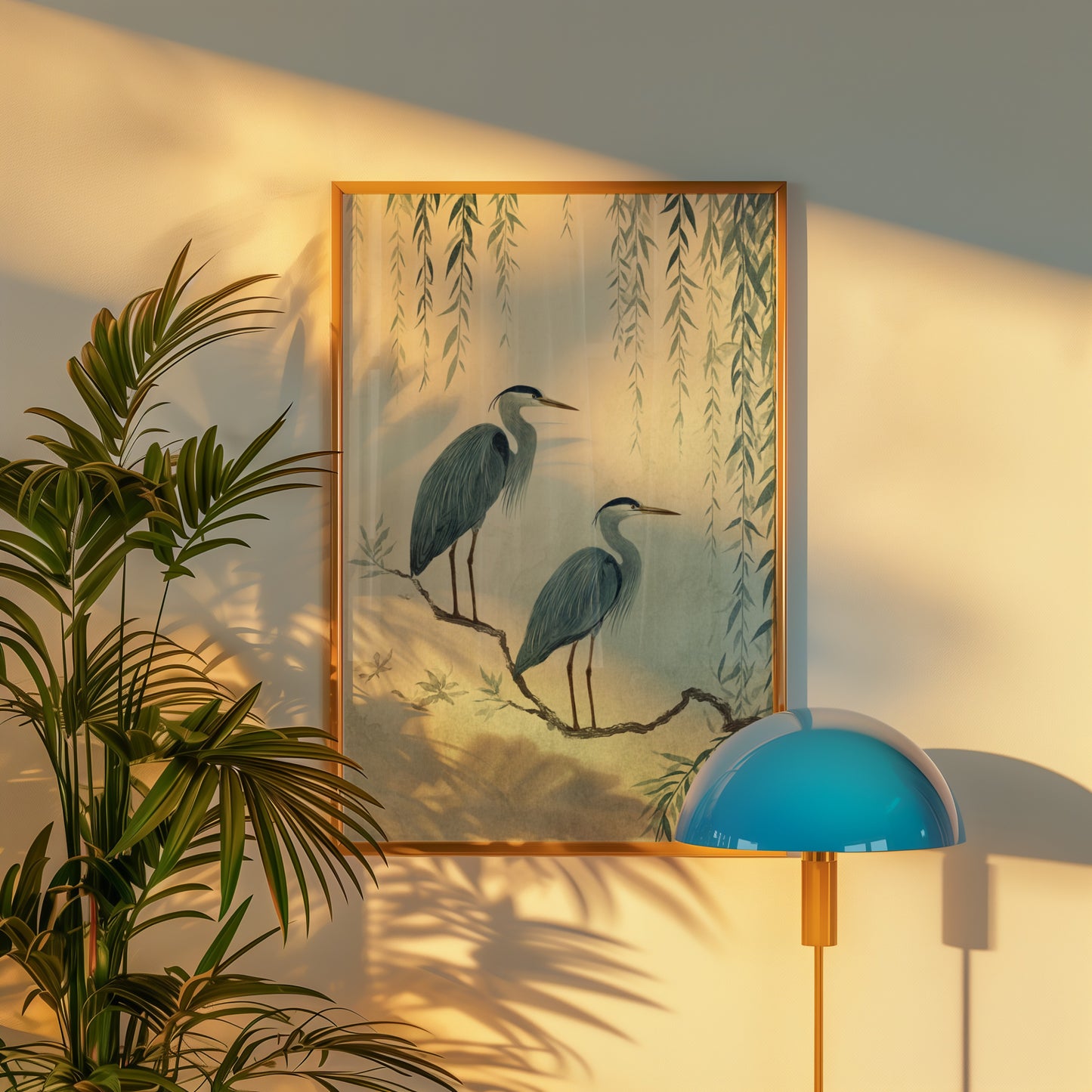 Elegant Wall Art with Heron Birds and Leafy Background
