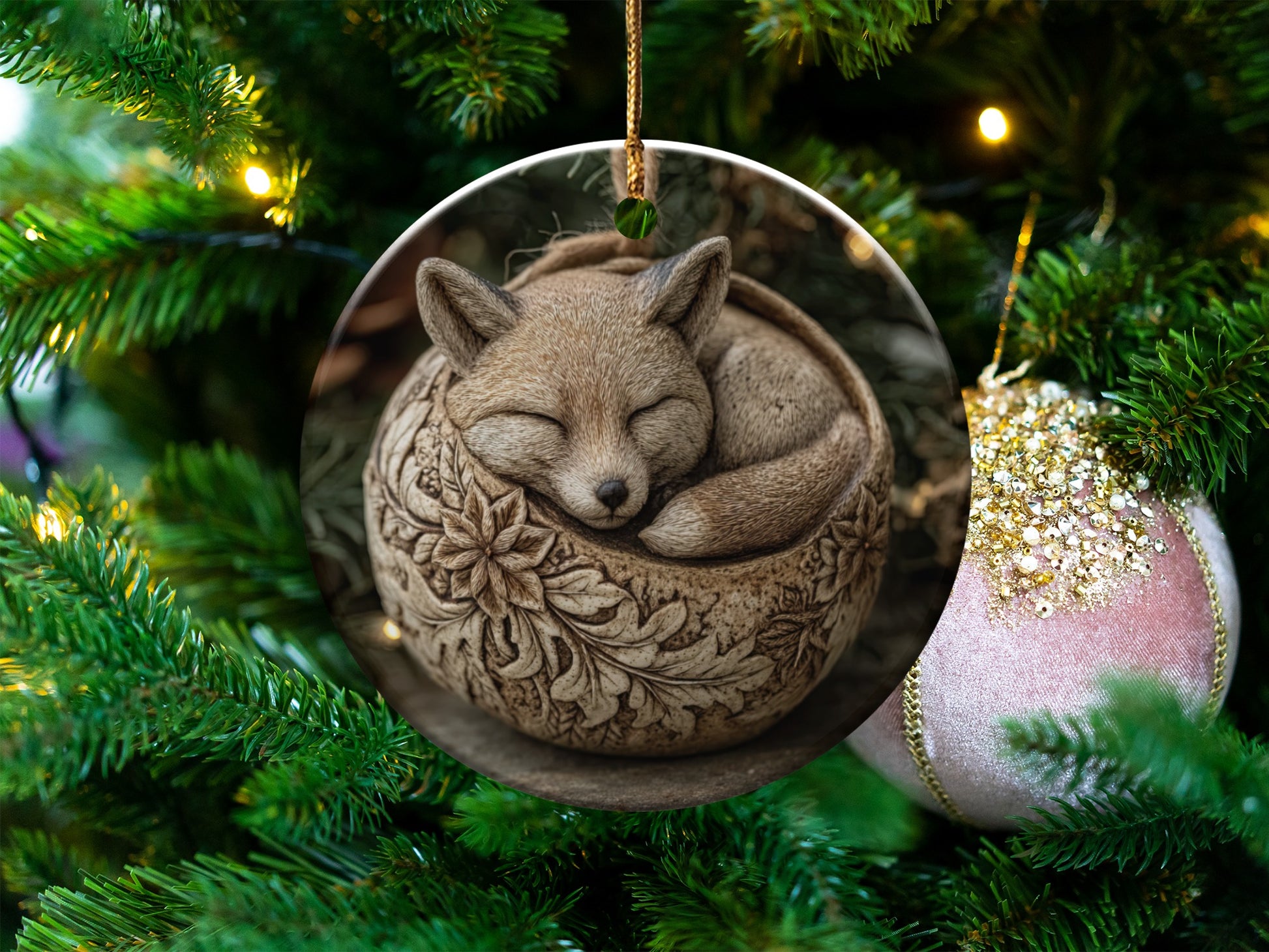 Adorable Sleeping Fox Ornament For Holiday Decor