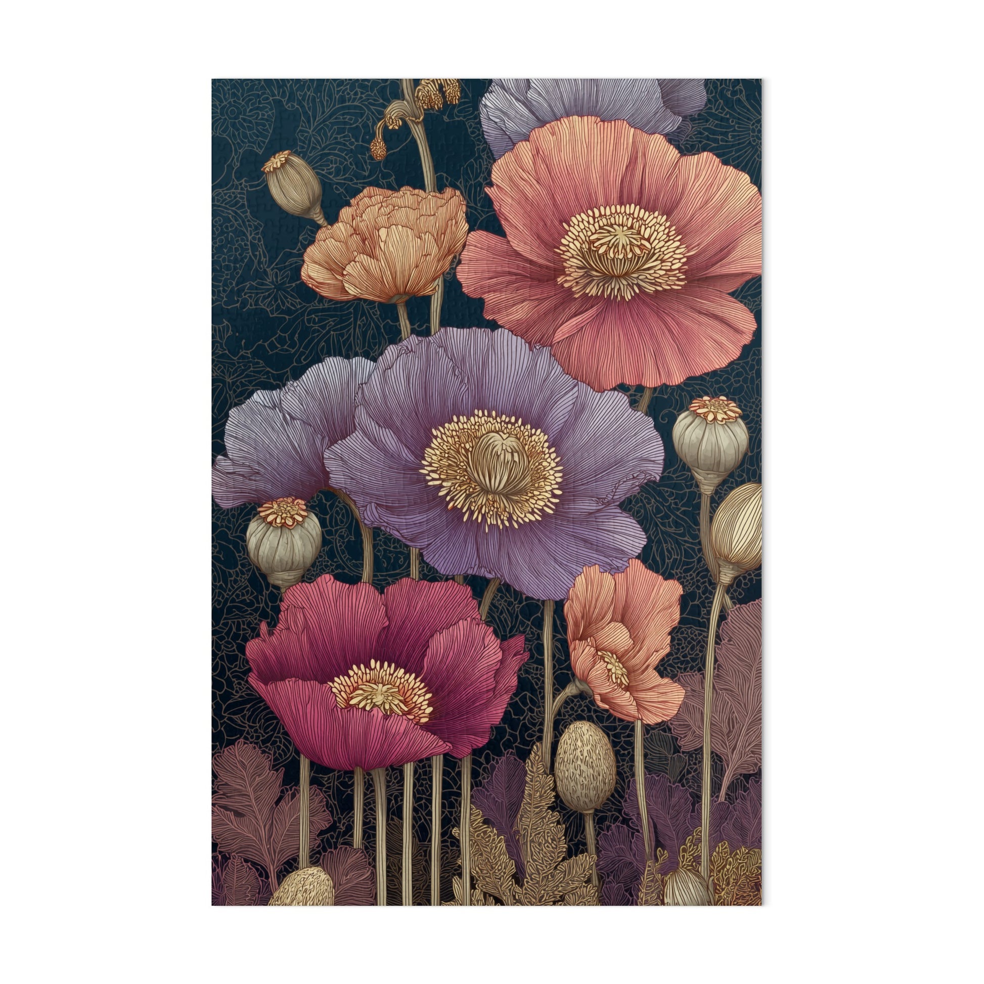 Vibrant Floral Design Wall Art with Poppies and Petals