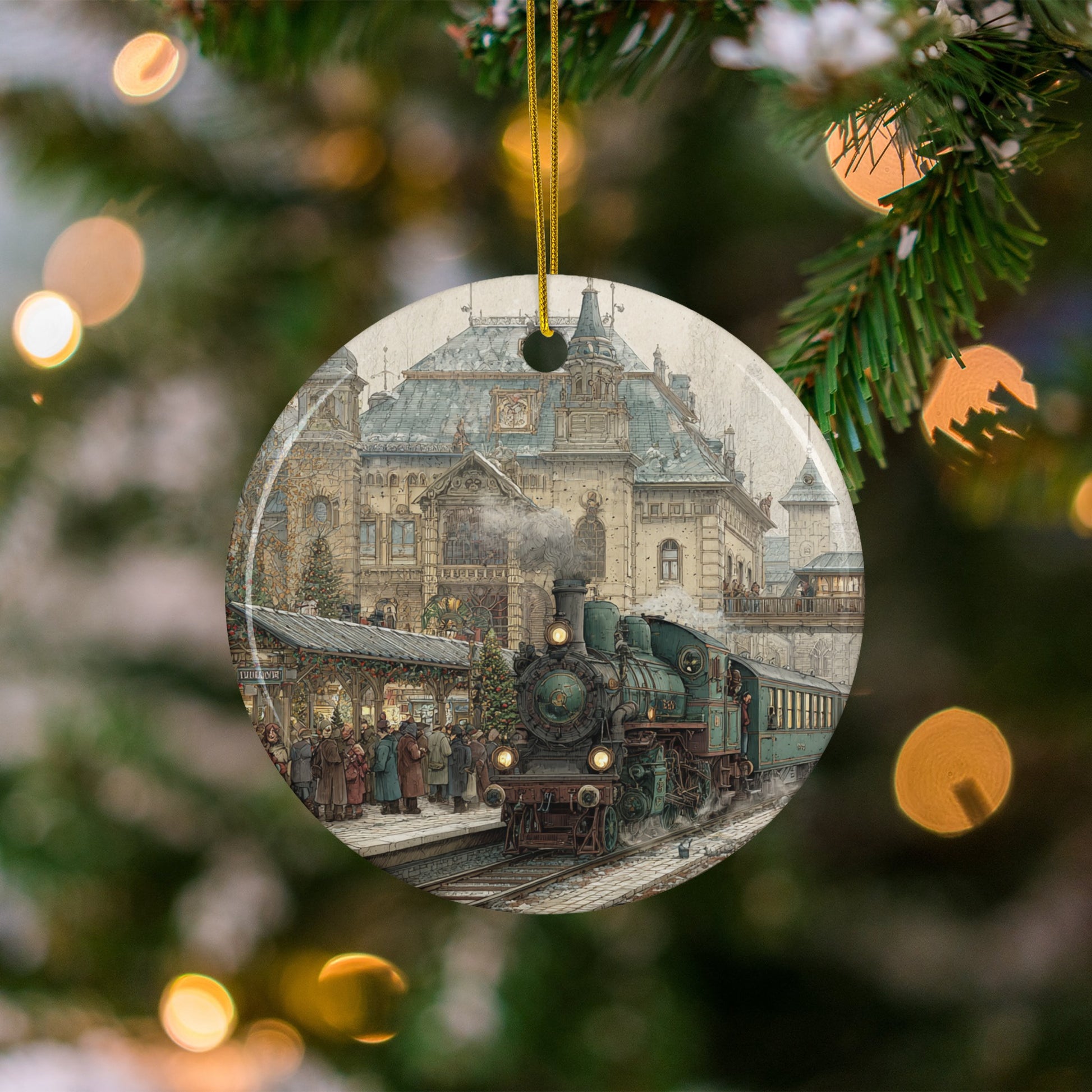 Vintage Steam Train Winter Wonderland Ornament