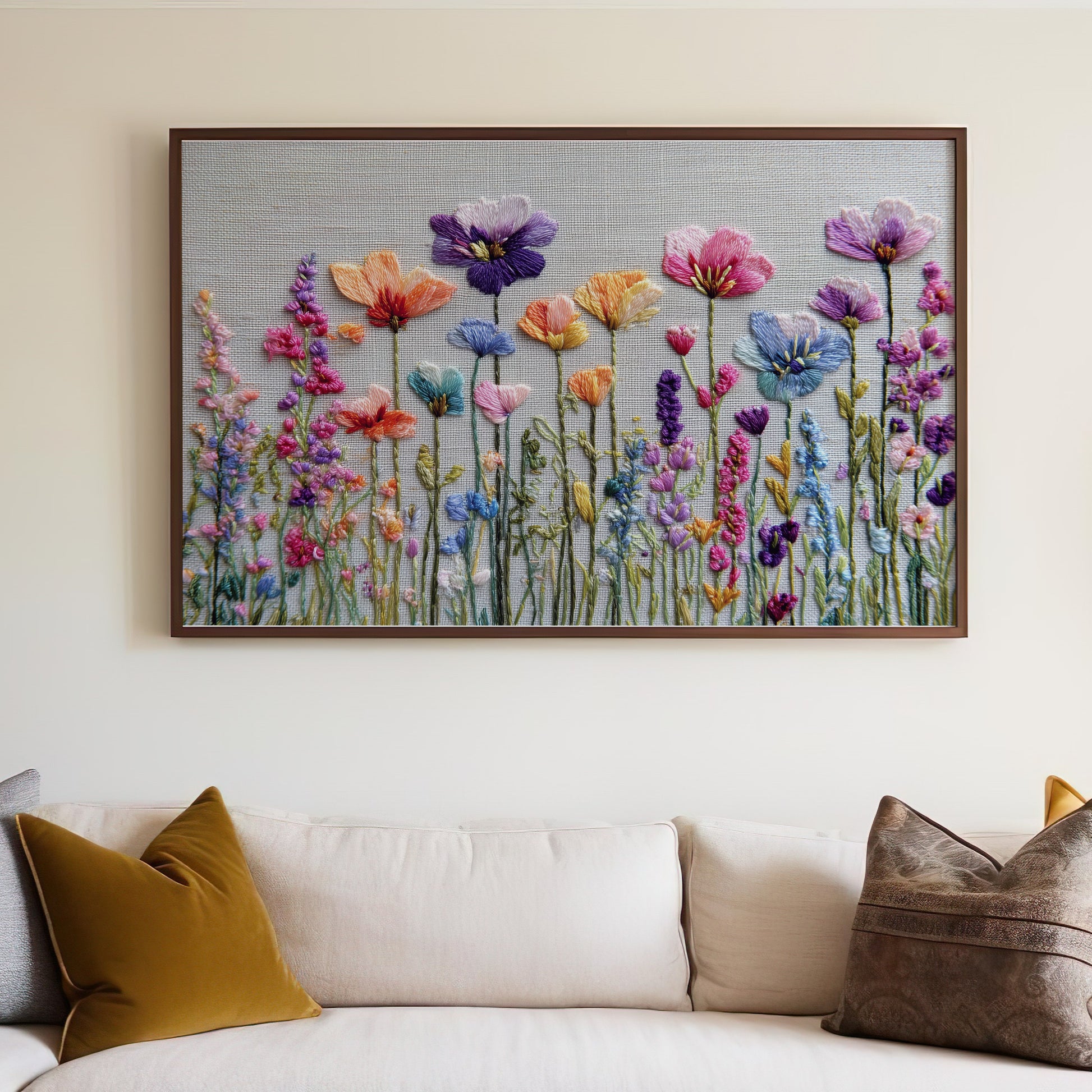 Vibrant Hand Embroidered Flowers Framed Wall Art product type