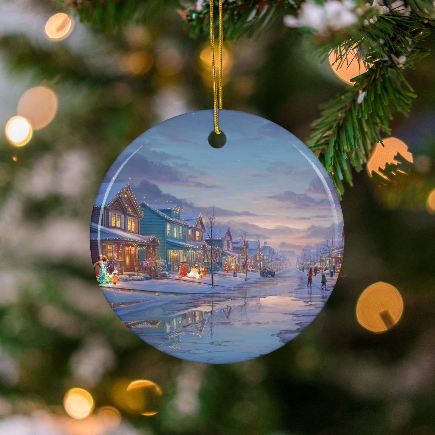 Festive Winter Village Scene Ornament for Holiday Decor