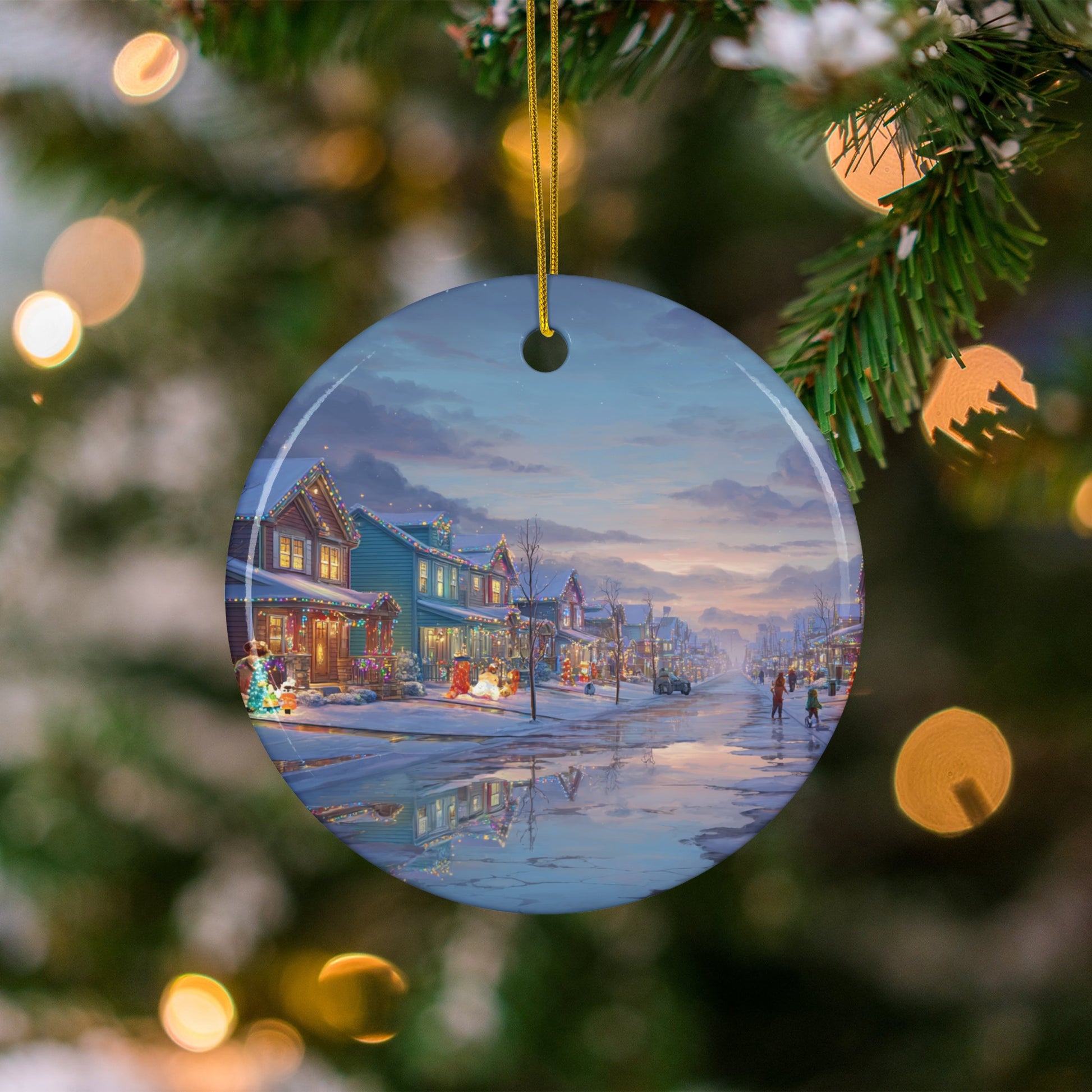 Festive Winter Village Scene Ornament for Holiday Decor