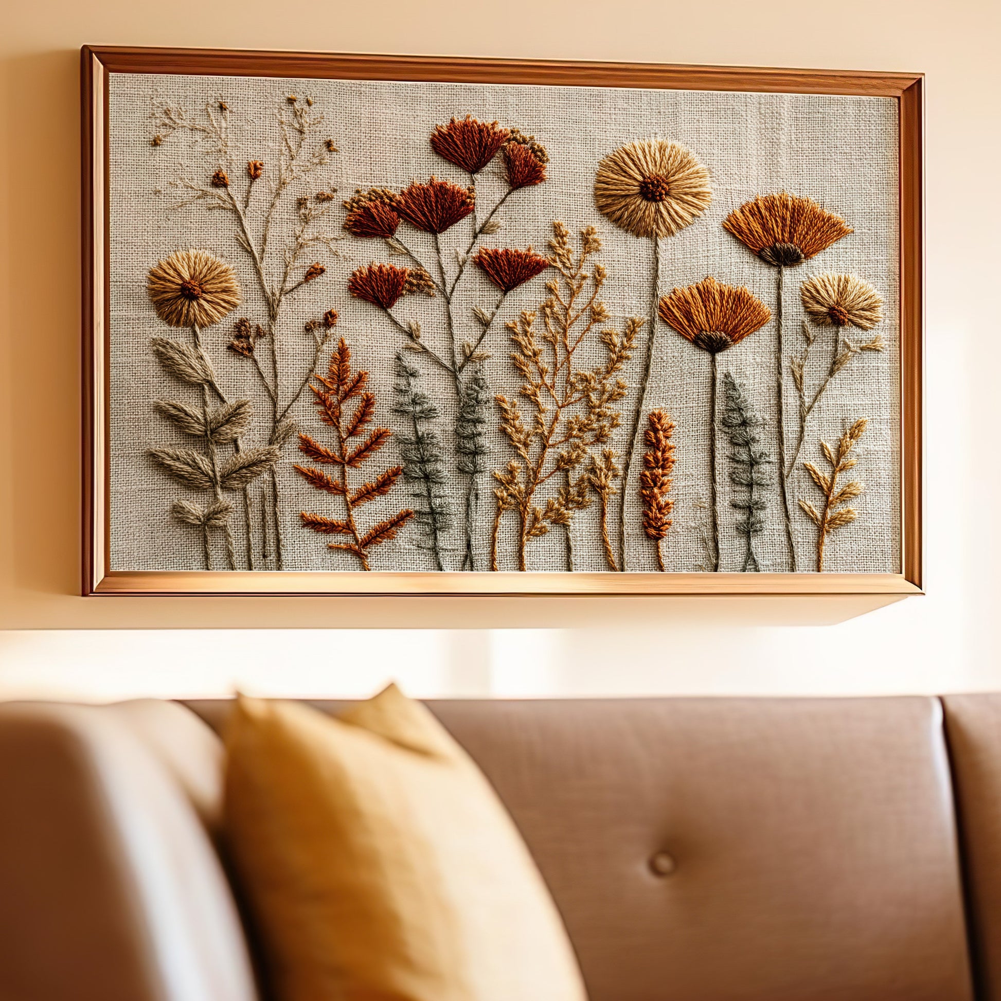 Elegant Nature Inspired 3D Embroidered Wall Art Decor