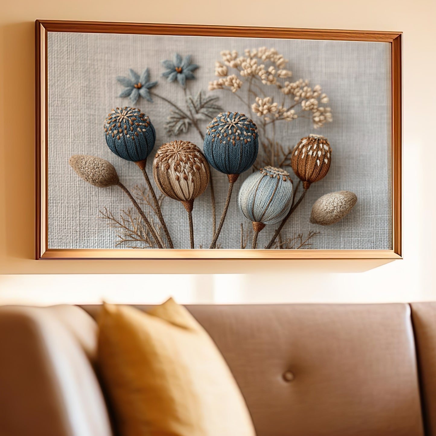 Embroidered Wildflower Framed Artwork Wall Decor