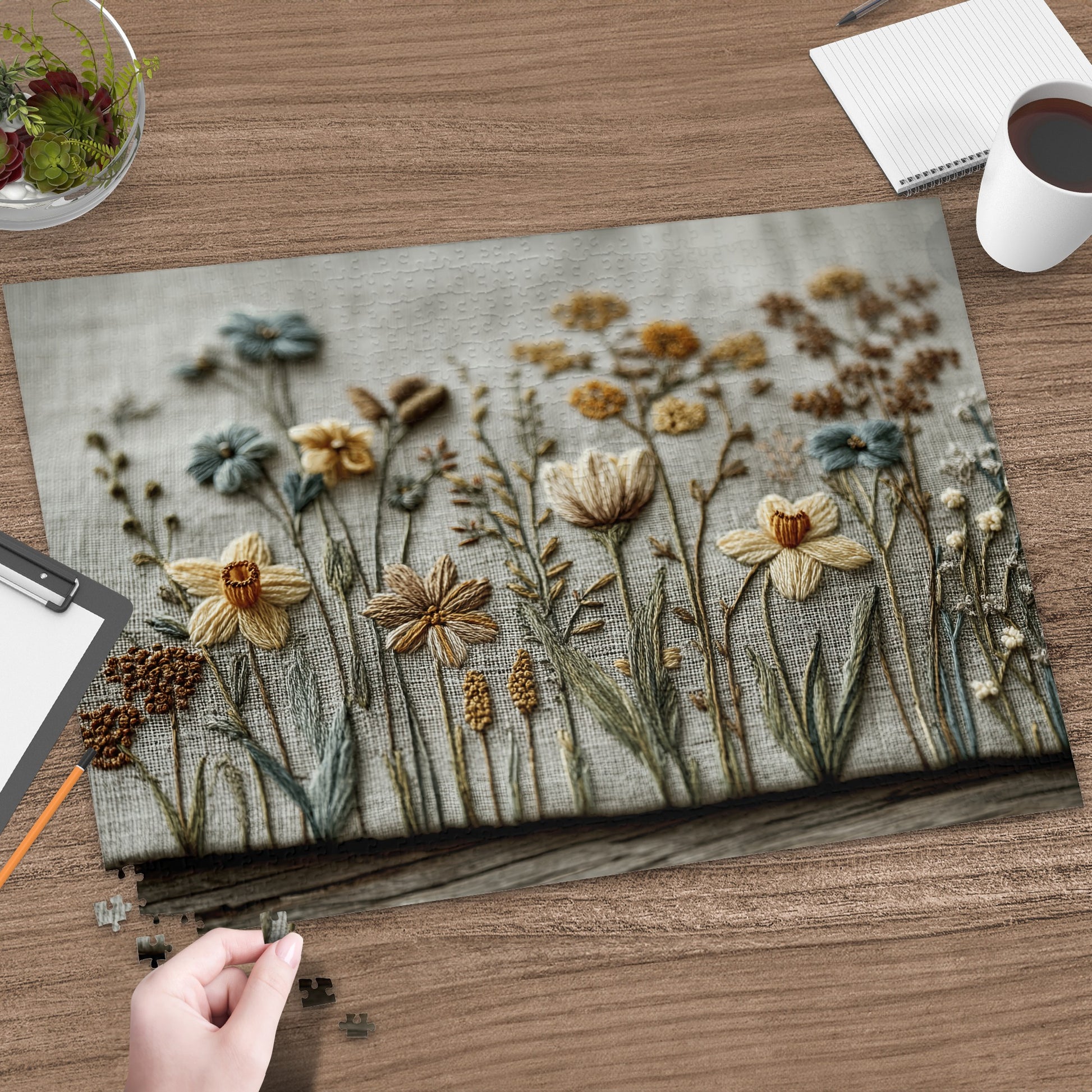 Embroidered Wildflower Field Artwork Puzzle