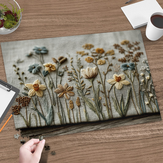 Embroidered Wildflower Field Artwork Puzzle