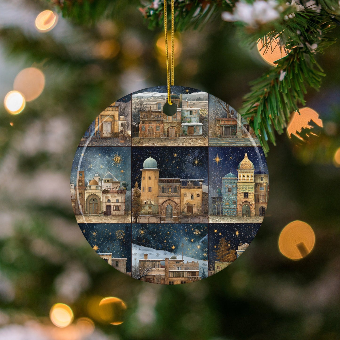 Christmas Ornament with Cityscape Winter Design