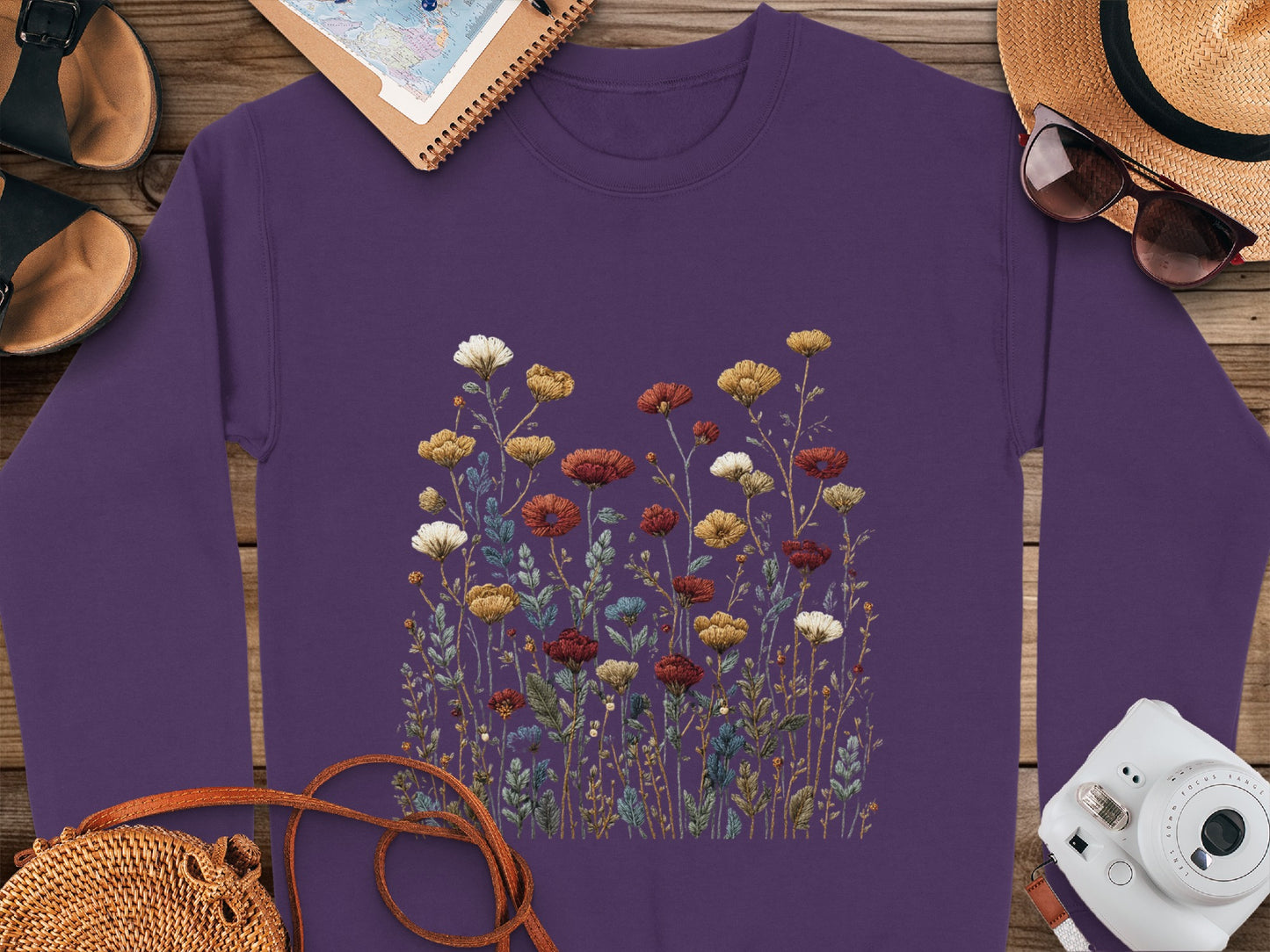 Wildflowers Embroidery Pattern Long Sleeve Shirt