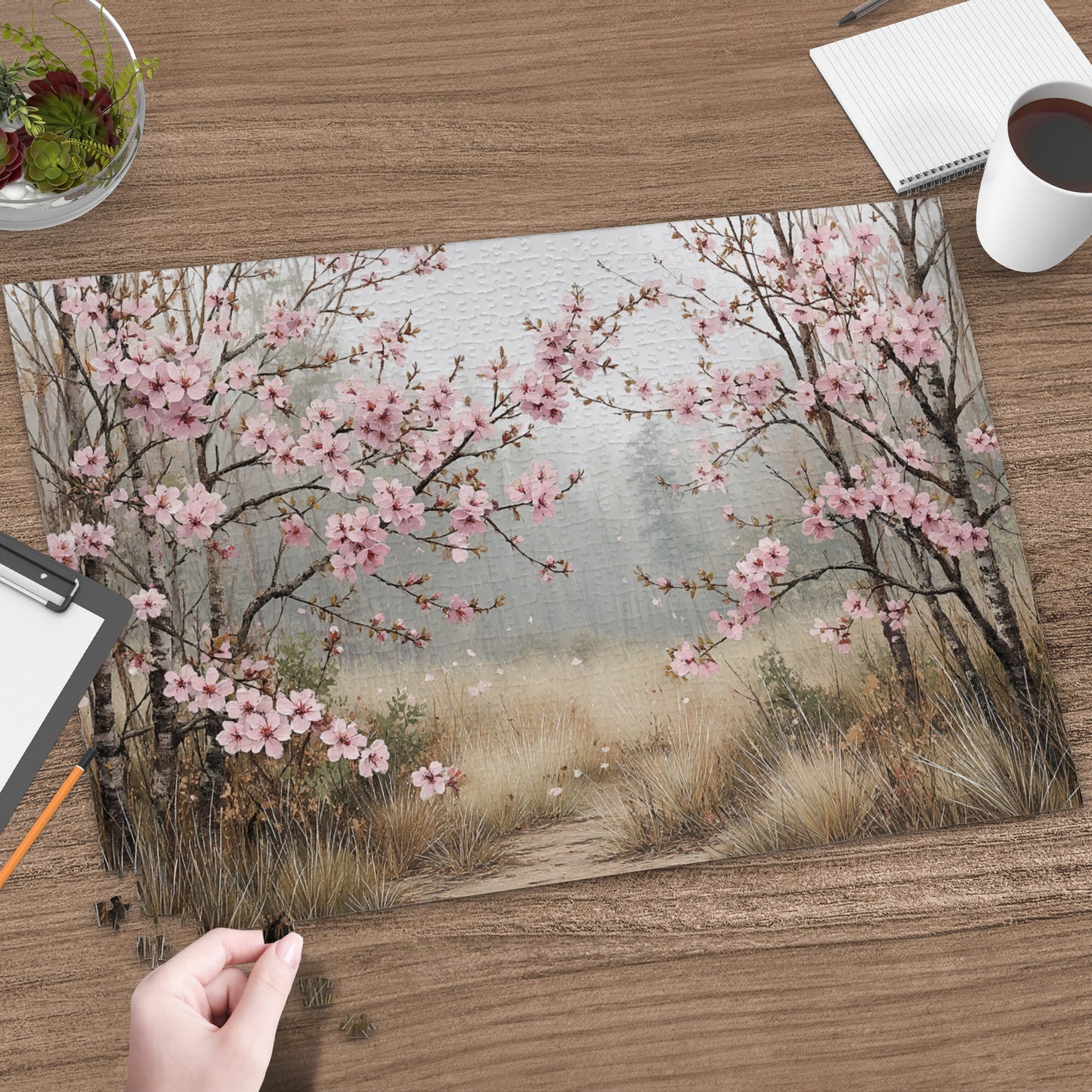 Scenic Cherry Blossom Path Placemats for Table Decor