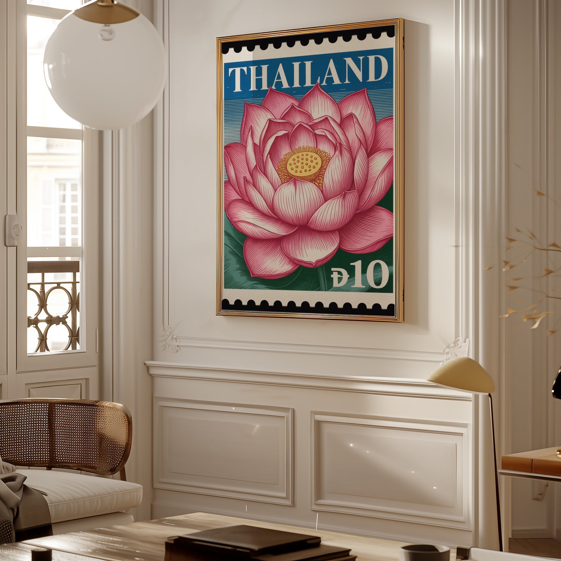 Thailand Lotus Stamp Art Print Wall Decor