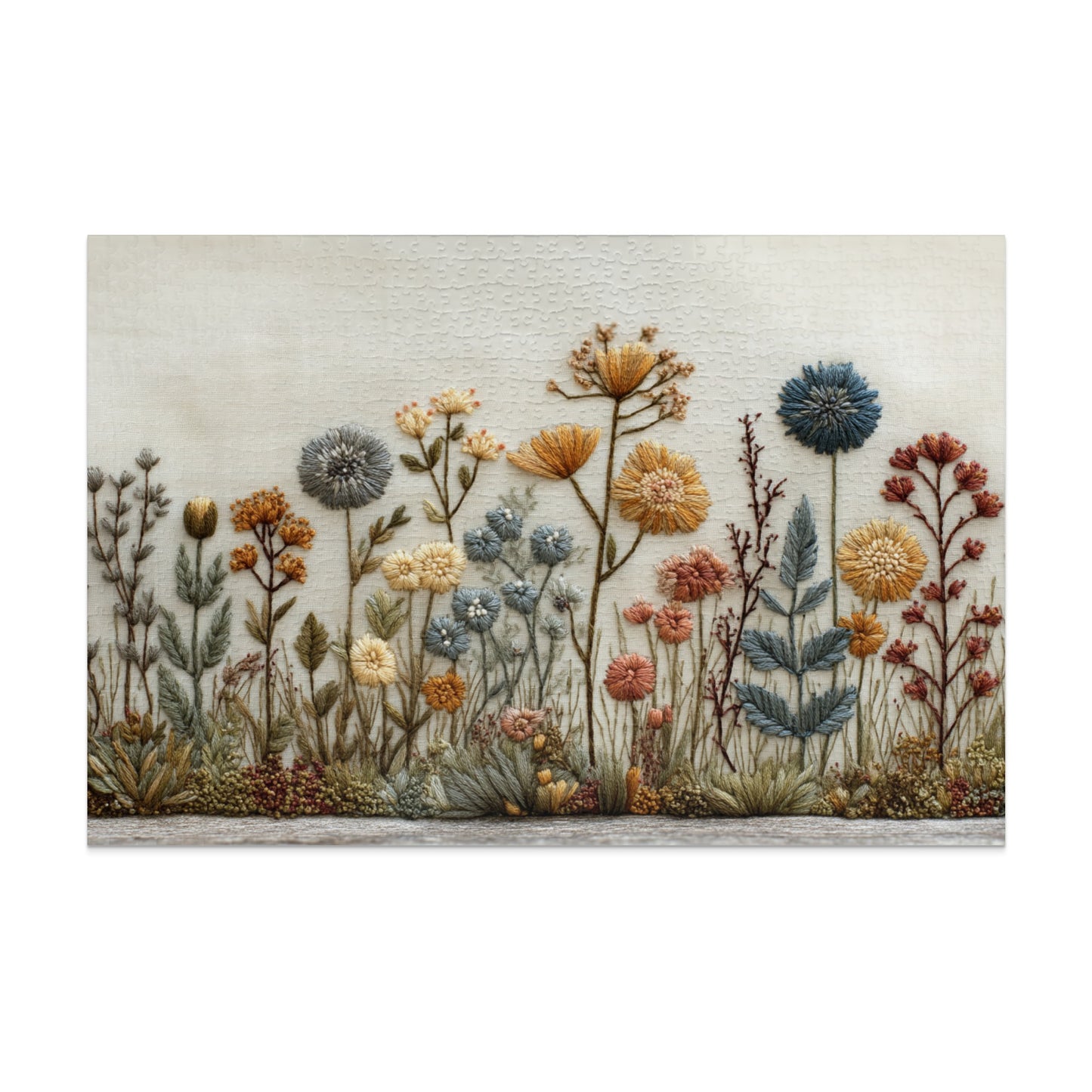 Embroidered floral garden scene decor piece