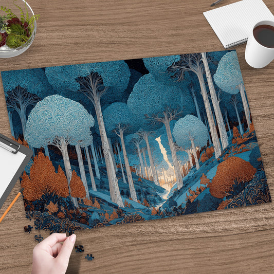 Stylized Blue Forest Intricate Trees Woodland Path product type