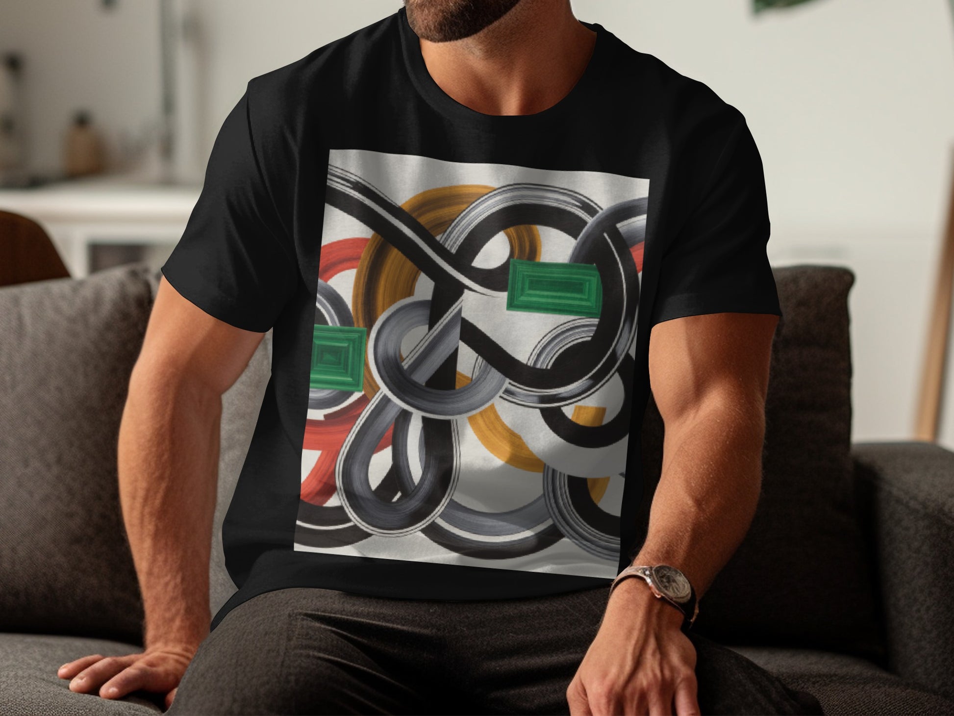Abstract Artistic Design Black T-Shirt Apparel