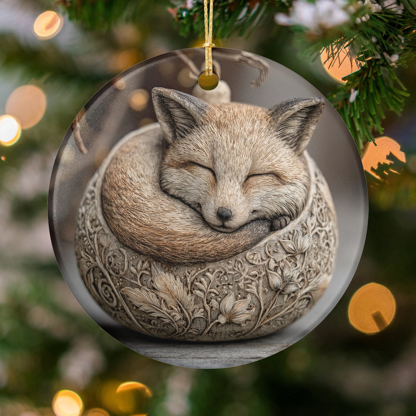 Handcrafted Sleeping Fox Woodland Decor ornament
