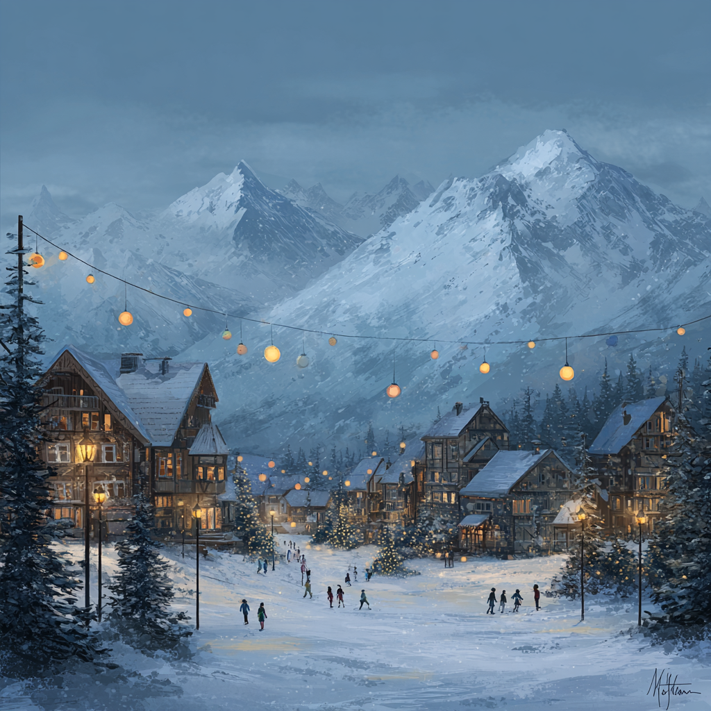 Beautiful Snowy Winter Village Scene Art Print