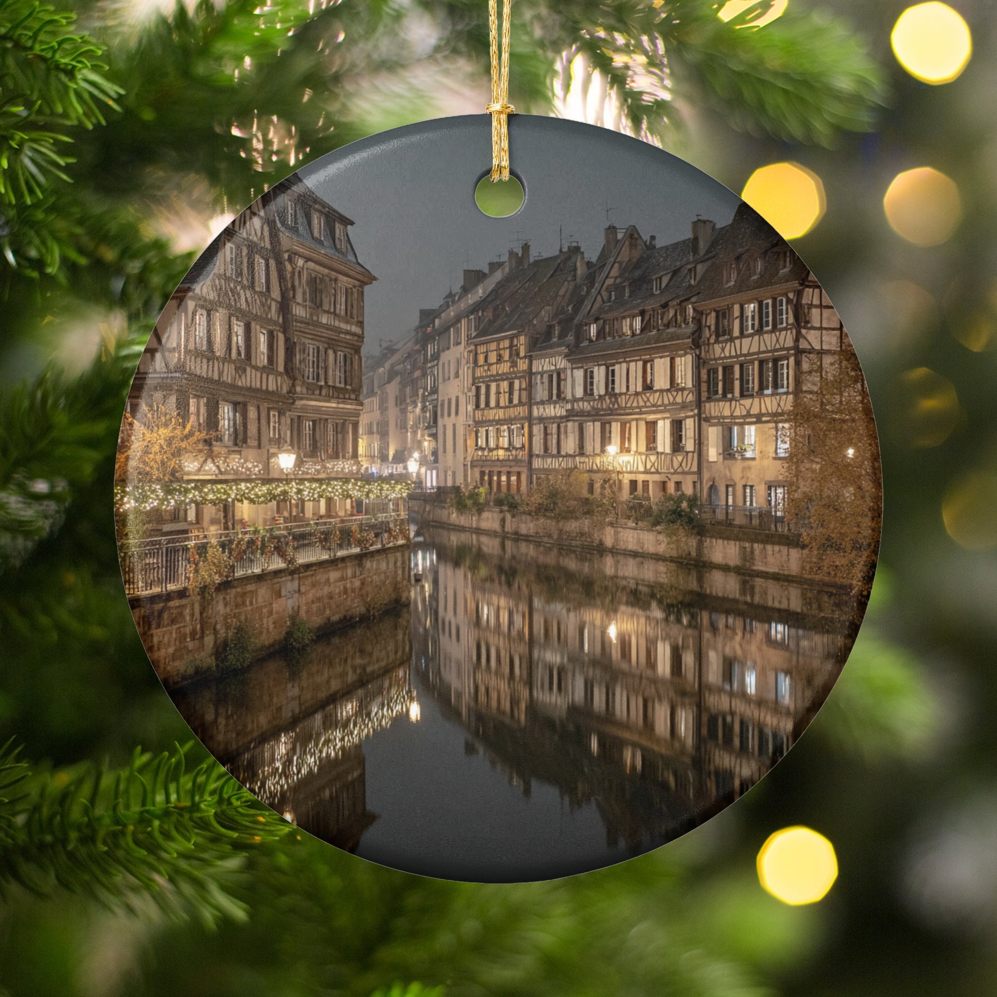 Beautiful Nighttime Cityscape Reflected Ornament