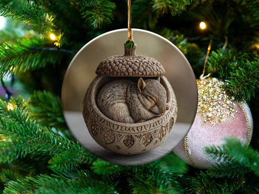 Woodland Animal Sleeping in Acorn Ornament