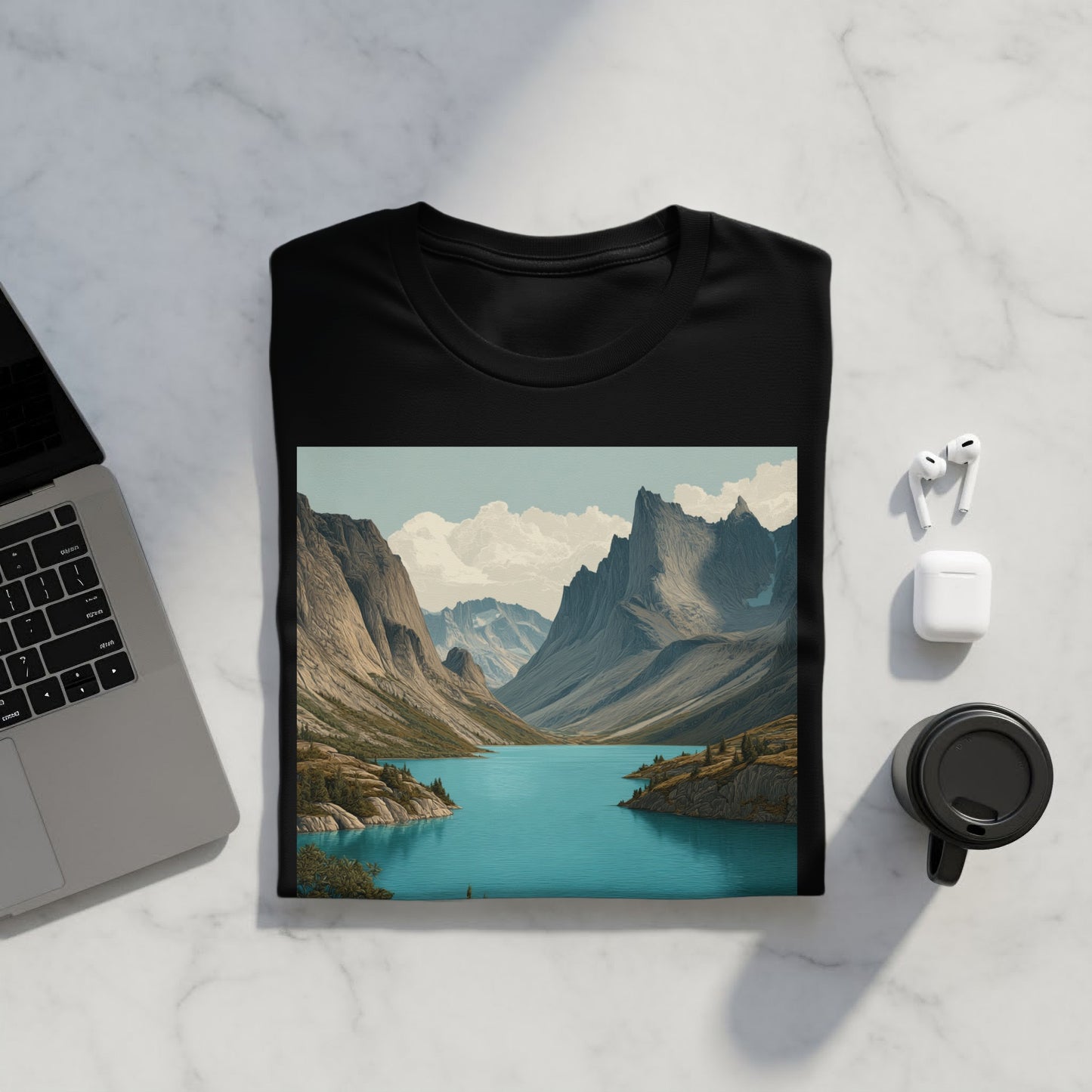 Scenic Mountain Lake Graphic Shirt for Nature Lovers
