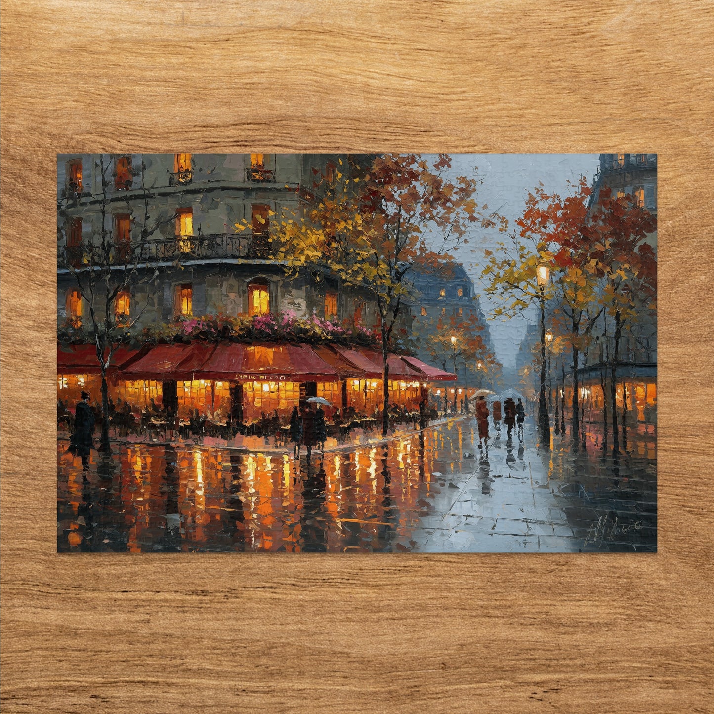 Evening City Cafe Scene Rainy Reflections Bistro product type