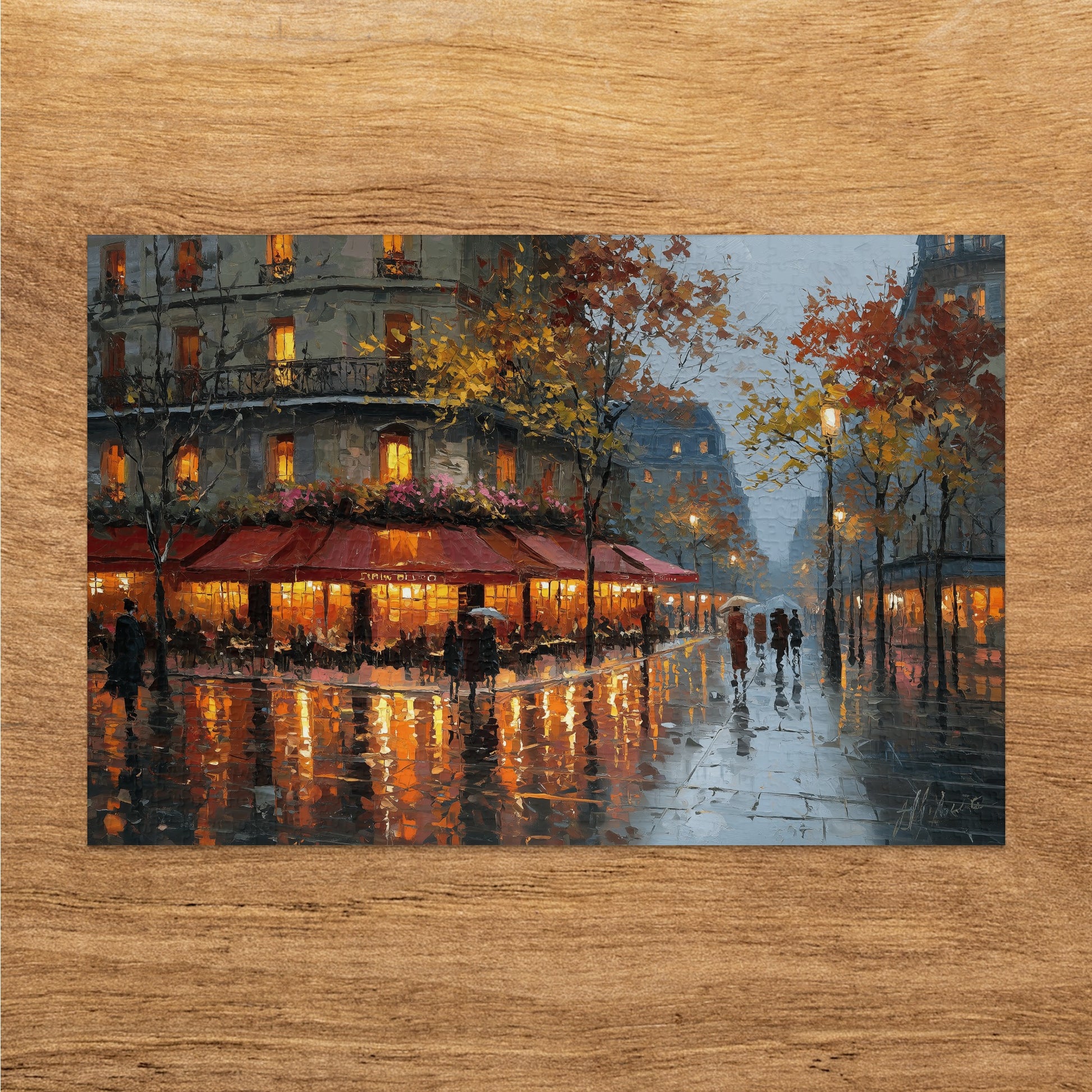 Evening City Cafe Scene Rainy Reflections Bistro product type