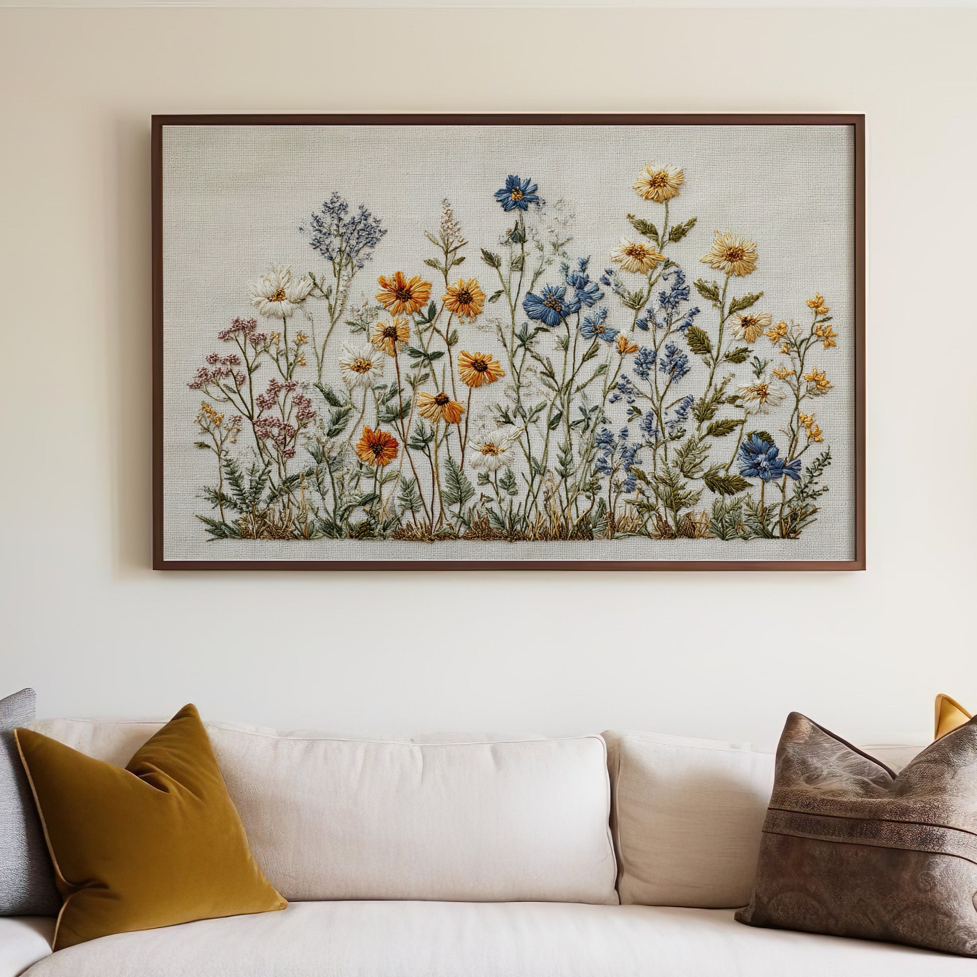 Colorful Wildflower Embroidery Framed Wall Art product type