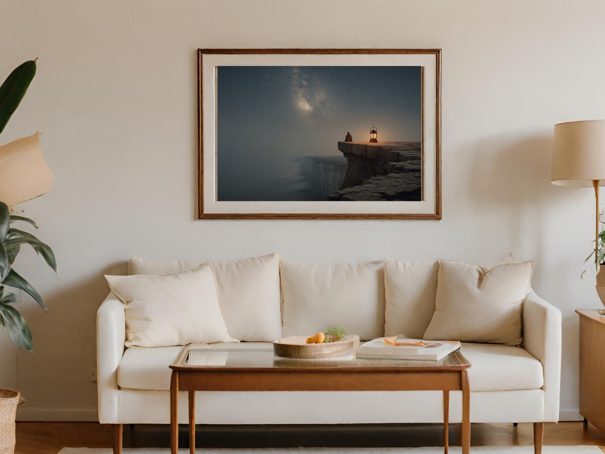 Serene Coastal Cliff with Lamp Scenic Art product