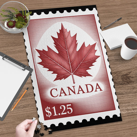 Canadian Maple Leaf Puzzle with Vintage Stamp Design