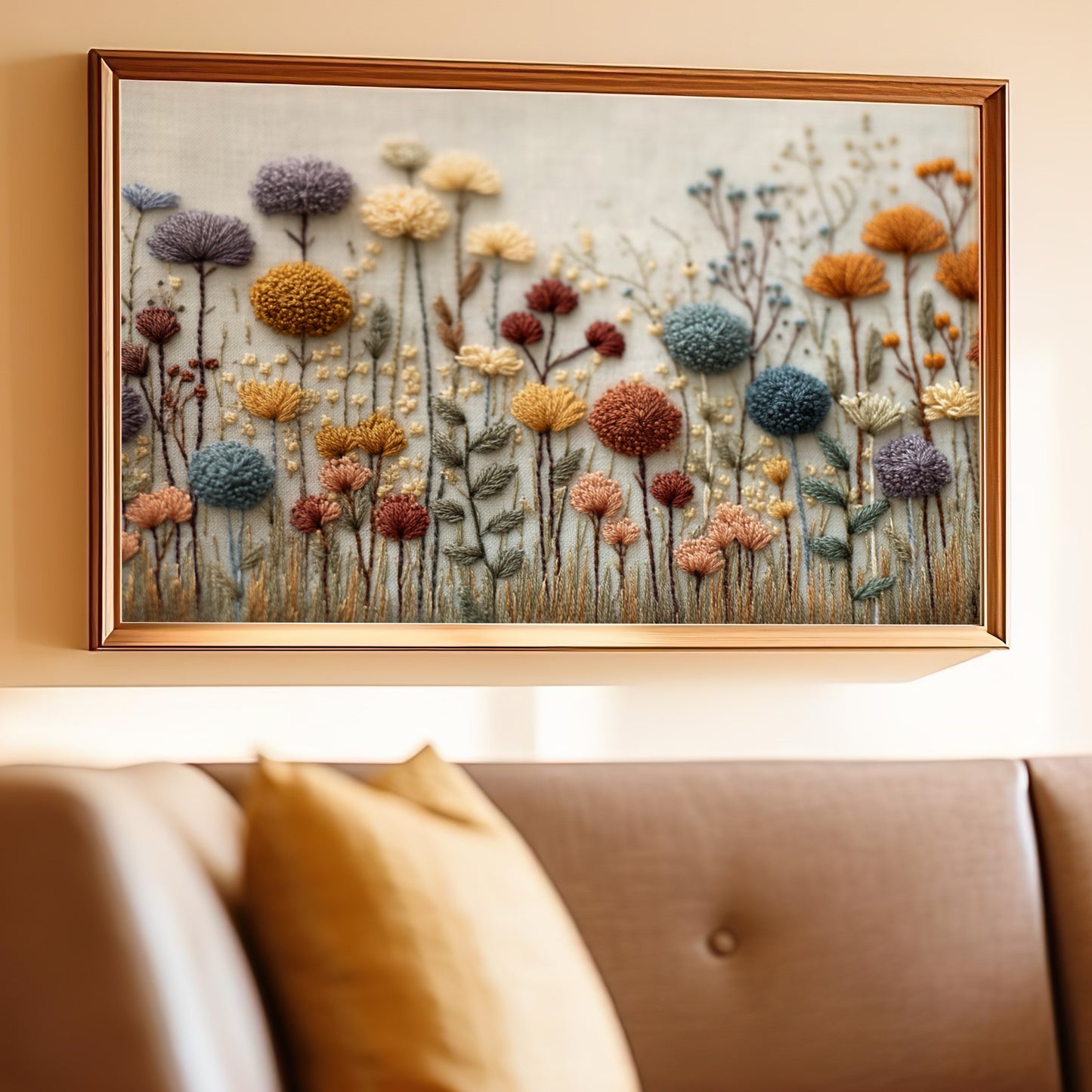 Colorful Floral Embroidered Artwork for Home Decor