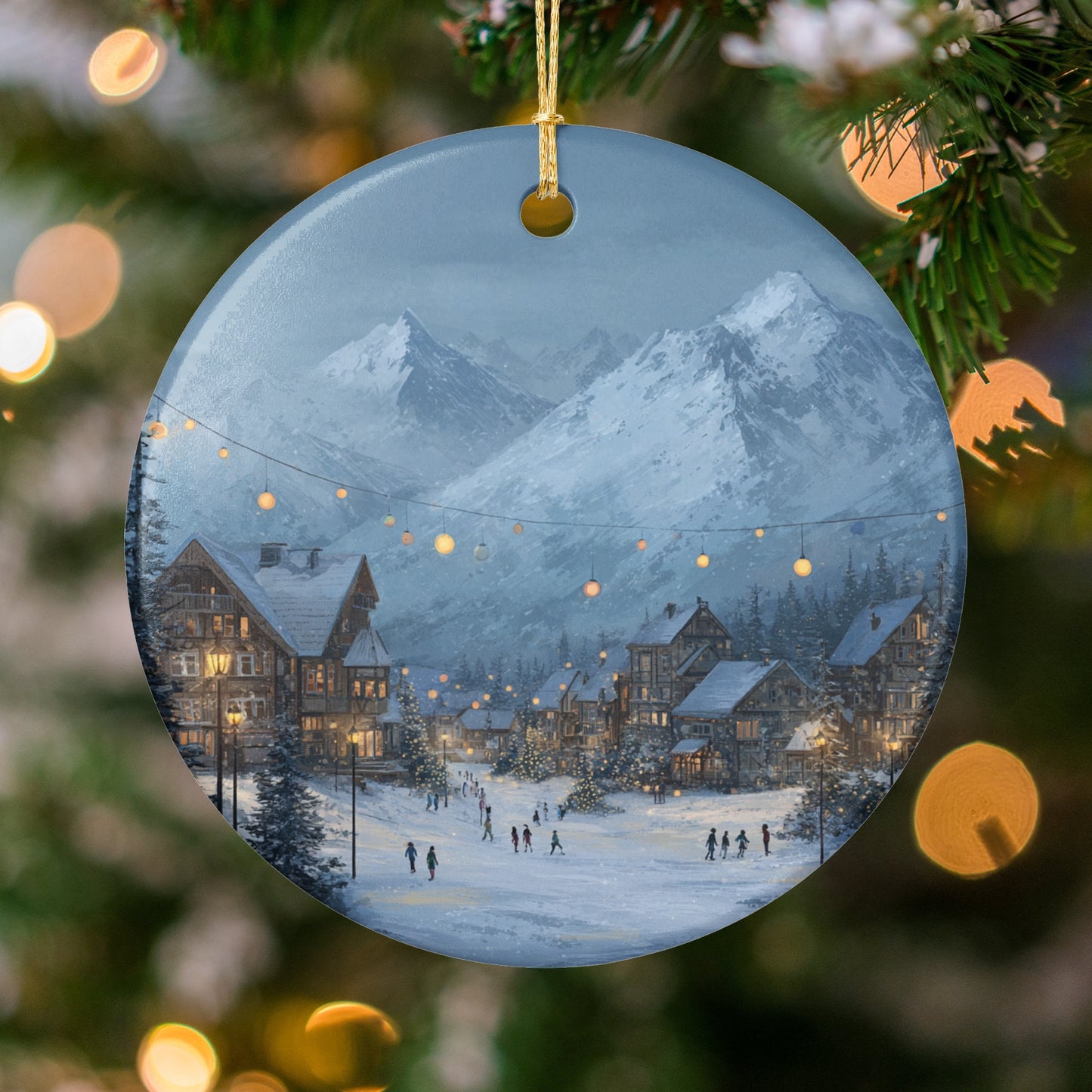 Village Winter Wonderland Scene Christmas Ornament