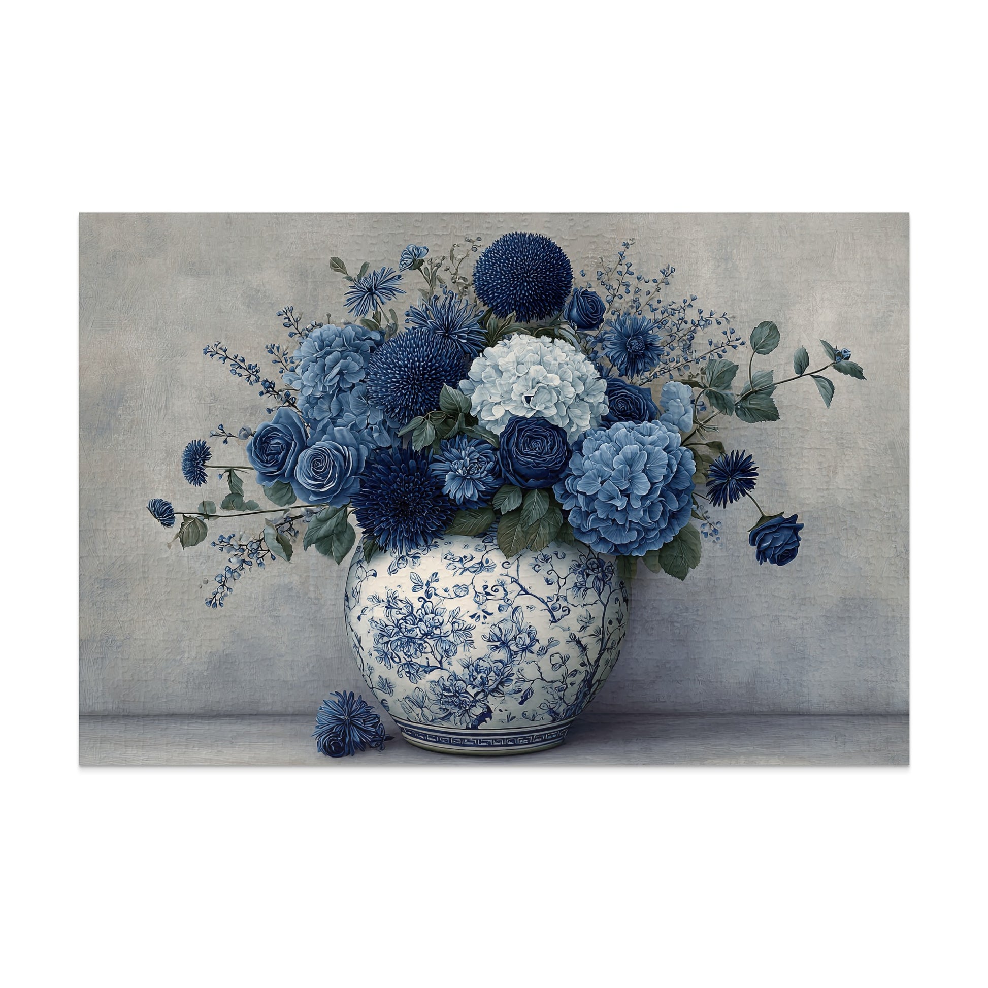 Elegant Blue Floral Bouquet in Decorative Vase Art Print