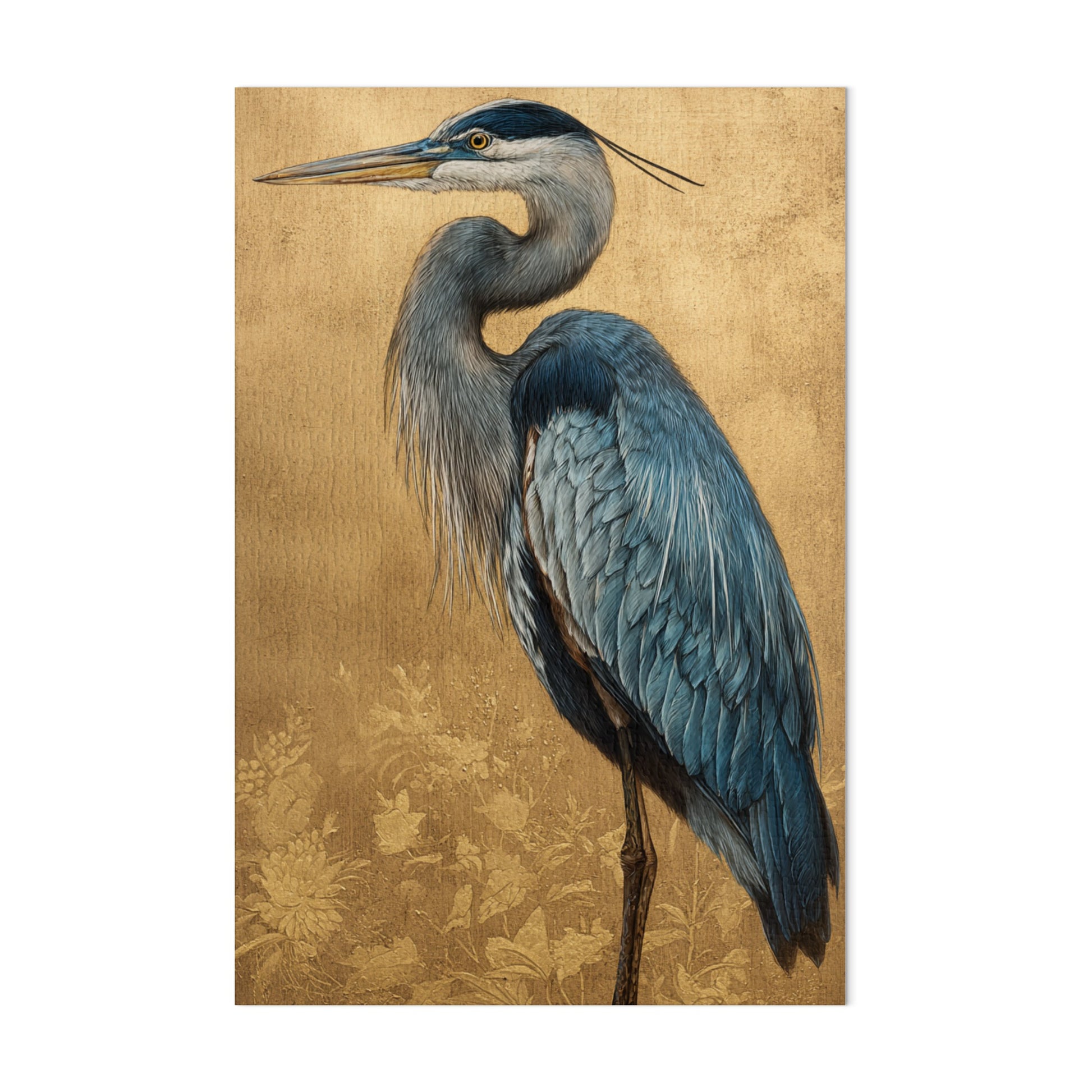 Elegant Heron on Antique Gold Background Wall Art