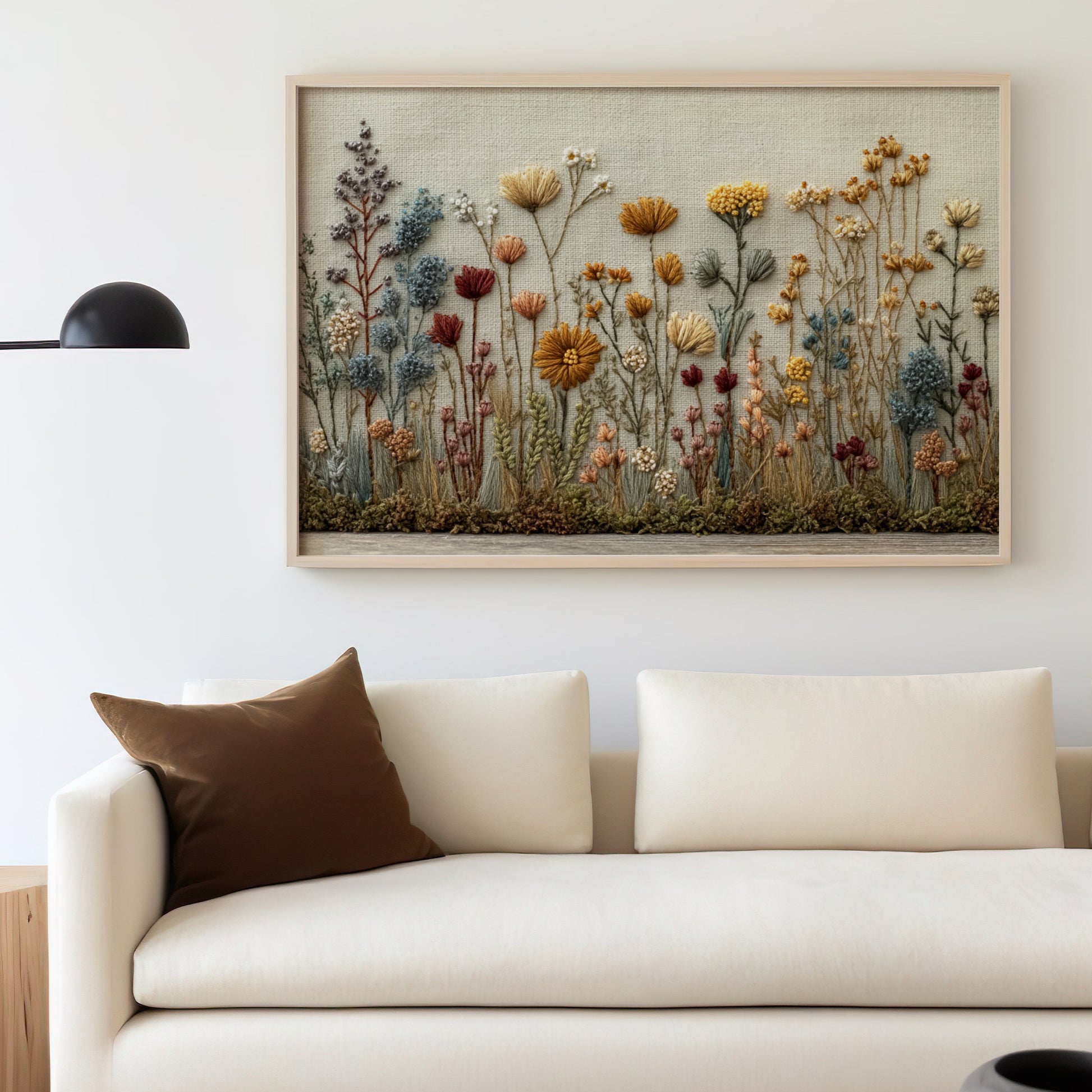 Vibrant Embroidered Botanical Wall Art Decor Piece