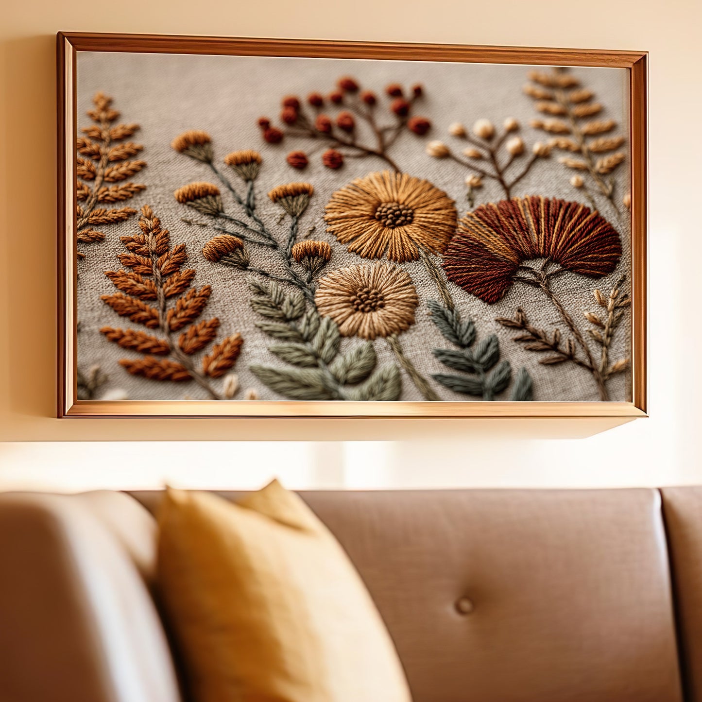 Handcrafted Intricate Floral Embroidery Wall Art Frame