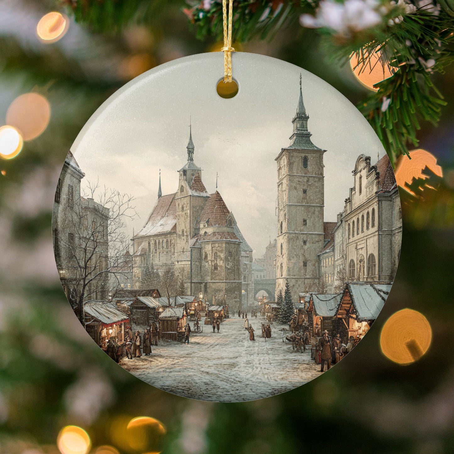 Vintage Christmas Village Scene Hanging Ornament